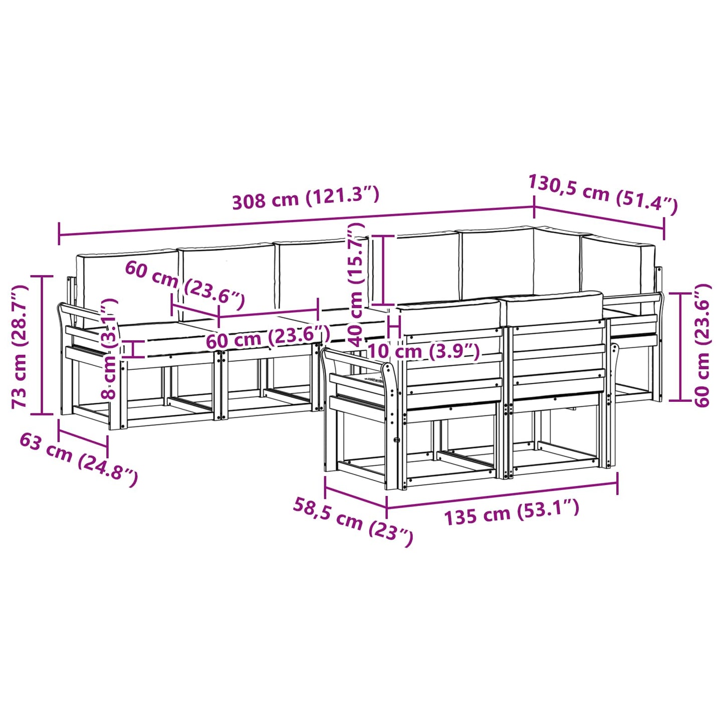 vidaXL Σειρά Καναπέ Εξωτερικού 8 pcs Λευκό και Κρεμ Πολυεστέρας