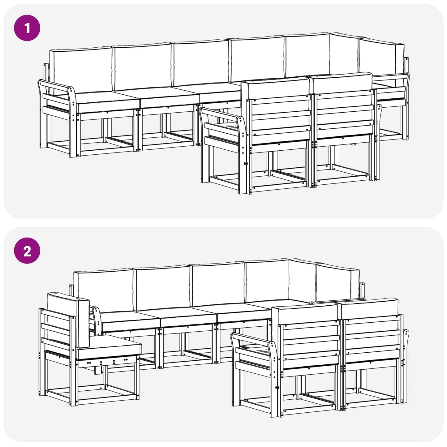vidaXL Σειρά Καναπέ Εξωτερικού 8 pcs Λευκό και Ανοιχτό Γκρι