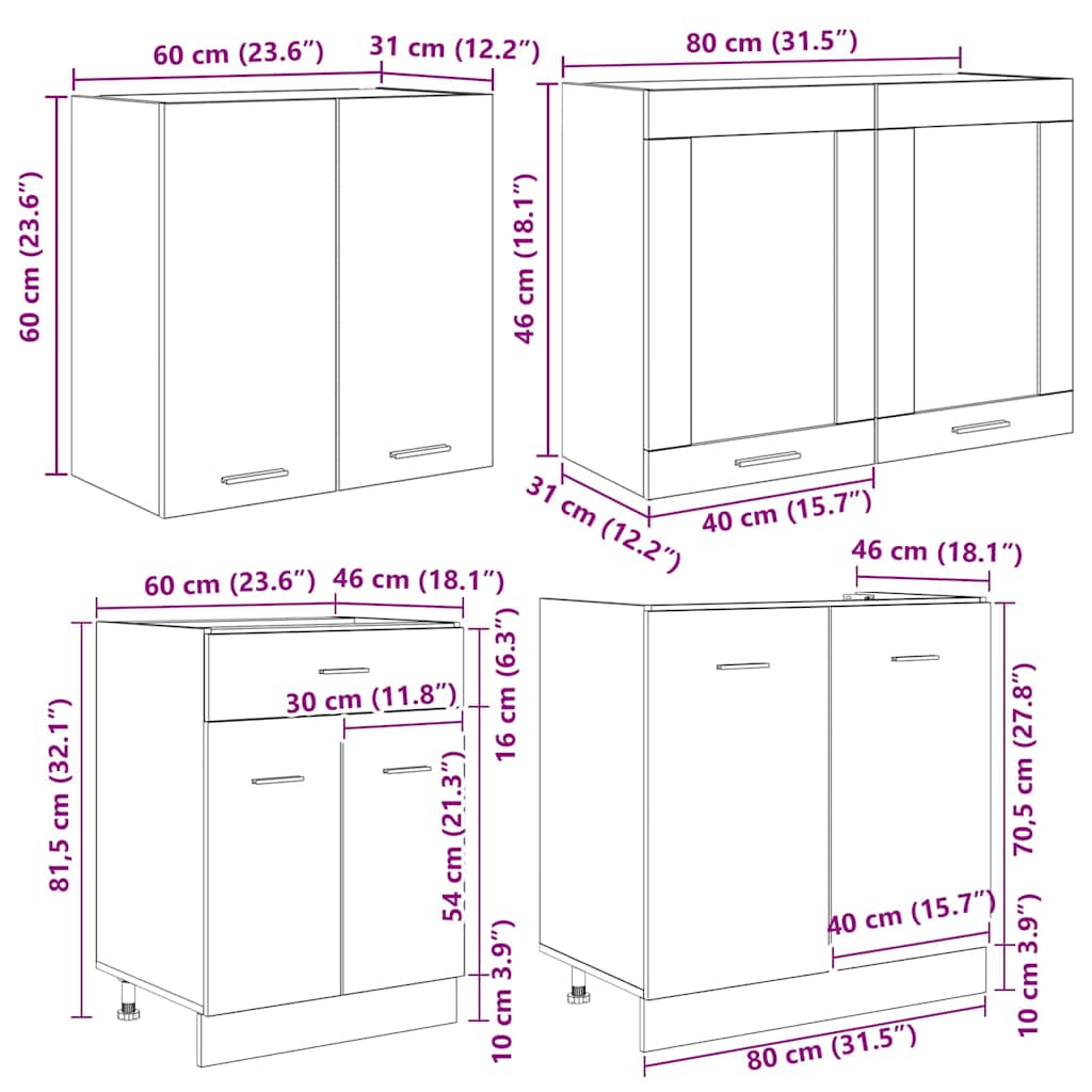vidaXL Σετ 4 Τεμαχίων Ντουλαπιών Κουζίνας Καπνιστής Βελανιδιάς Επεξεργασμένου Ξύλου
