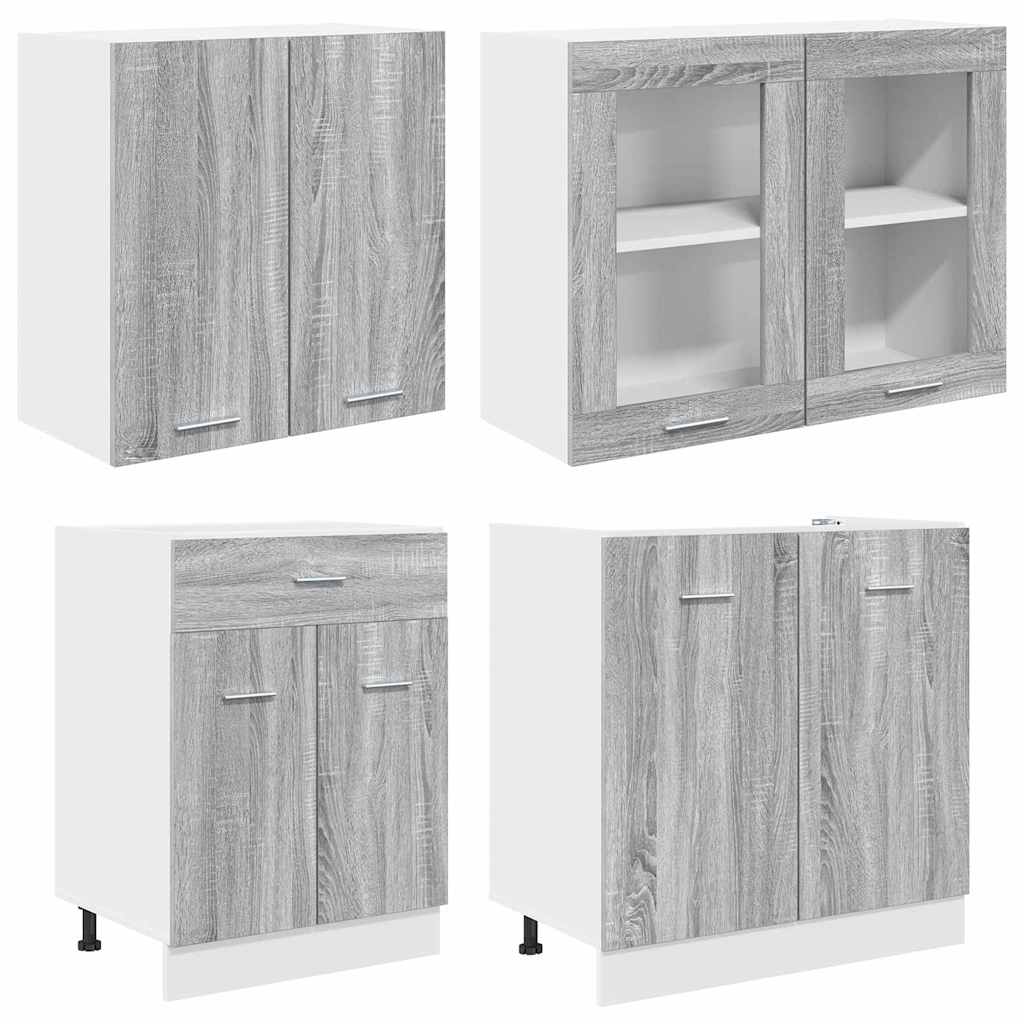 vidaXL Σετ ντουλαπιών κουζίνας με συρτάρι Lyon 4 pcs Γκρι sonoma