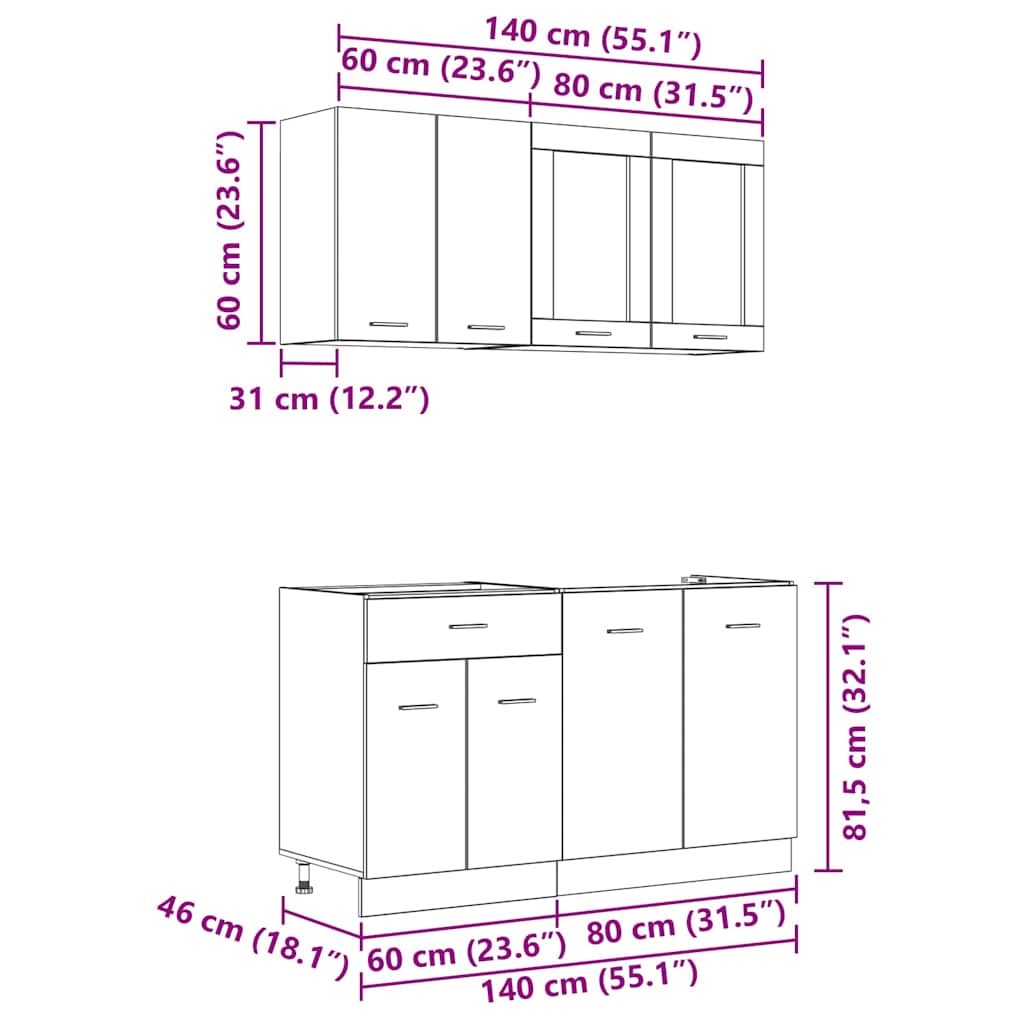 vidaXL Σετ ντουλαπιών κουζίνας με συρτάρι Lyon 4 pcs Γκρι sonoma