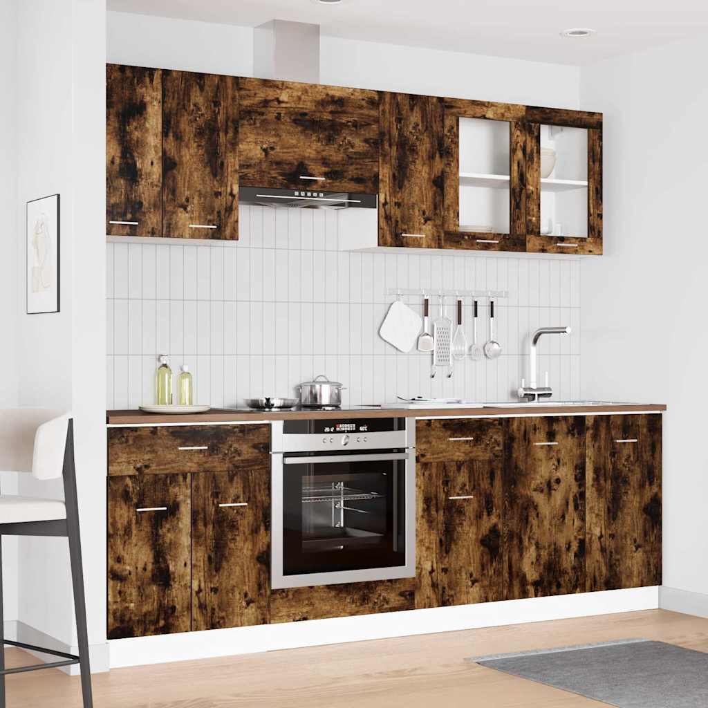 vidaXL Σετ Ντουλάπια Κουζίνας με συρτάρι Lyon 8 pcs Καπνιστή δρυς