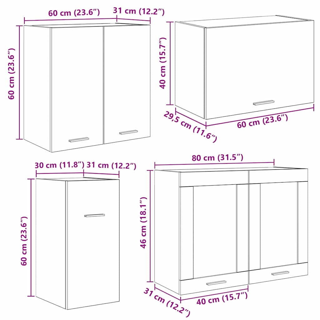 vidaXL Σετ Ντουλάπια Κουζίνας με συρτάρι Lyon 8 pcs Καπνιστή δρυς