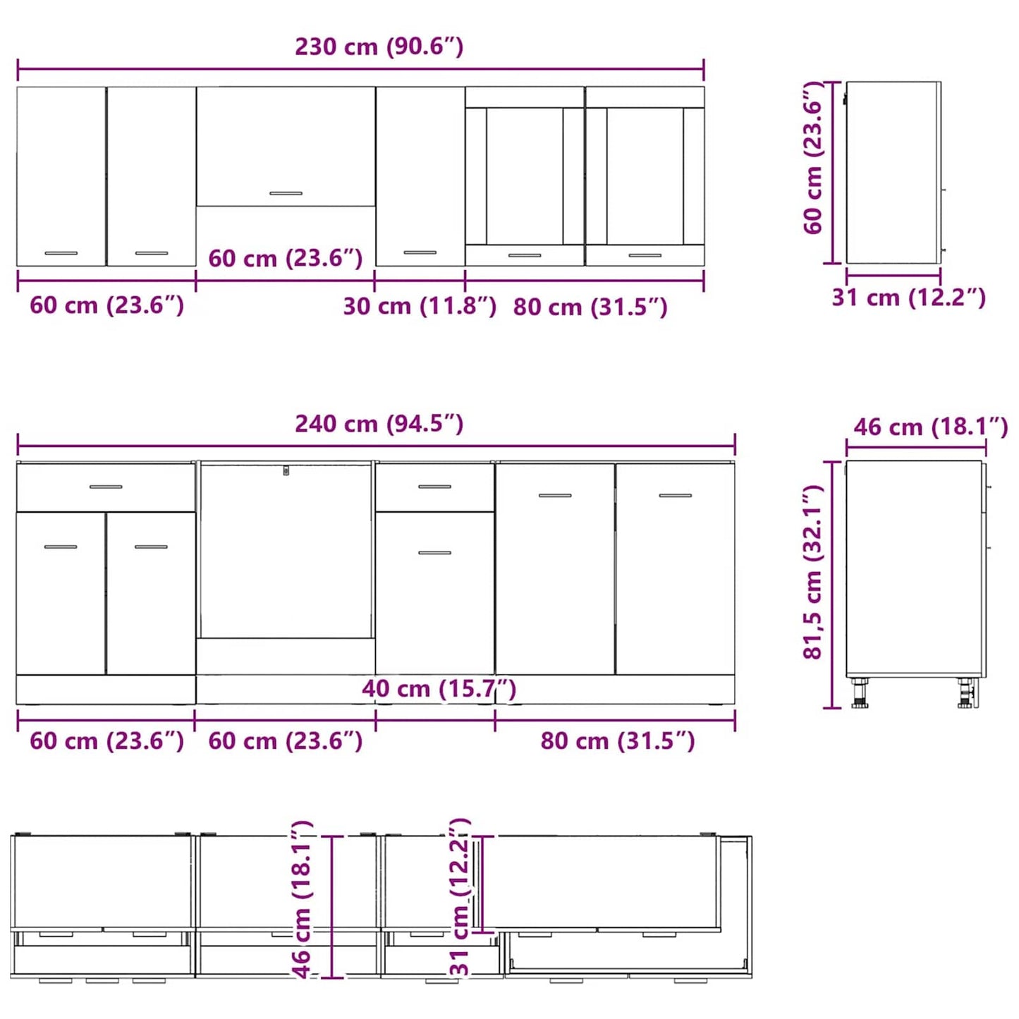 vidaXL Σετ Ντουλάπια Κουζίνας με συρτάρι Lyon 8 pcs Καπνιστή δρυς