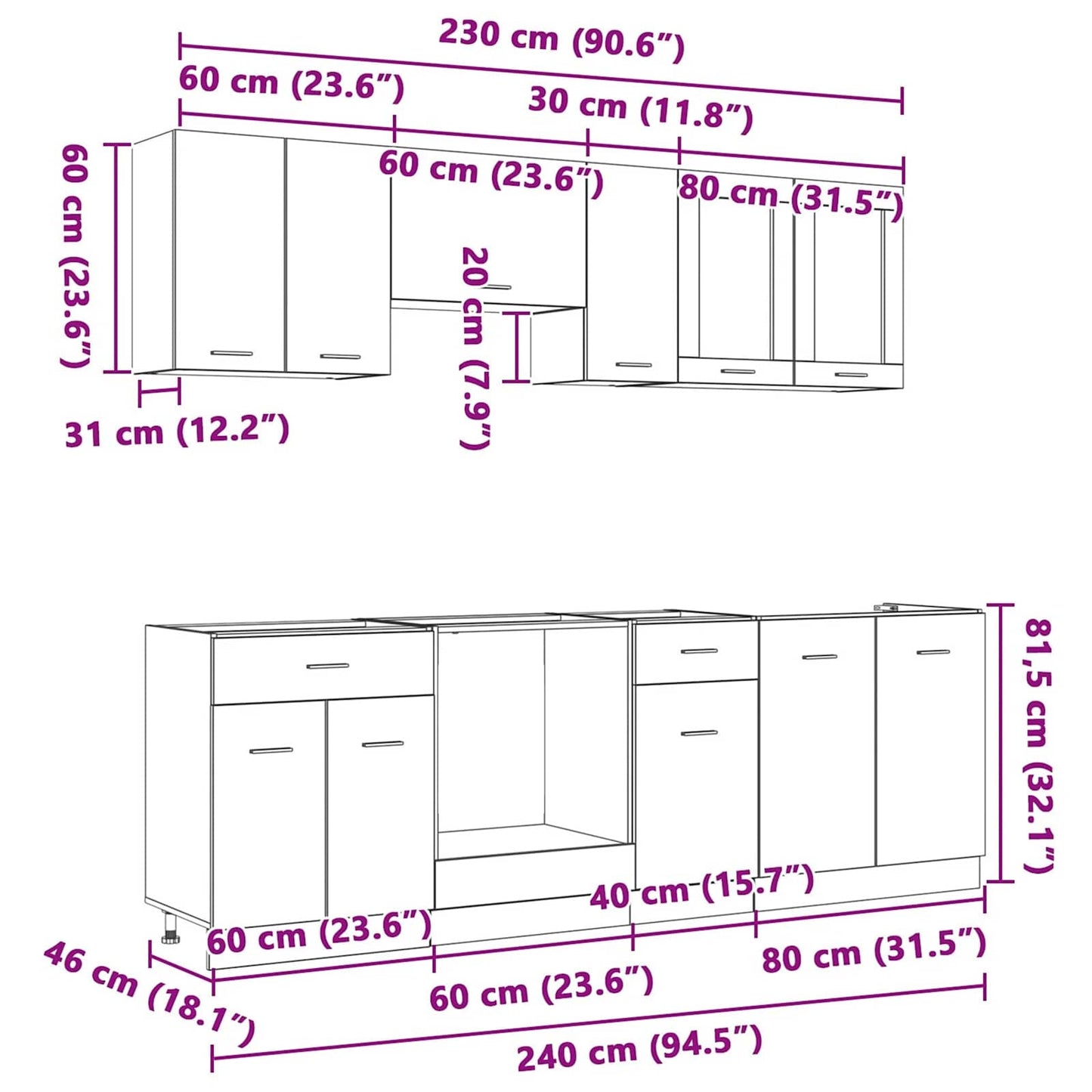 vidaXL Σετ Ντουλάπια Κουζίνας με συρτάρι Lyon 8 pcs Καπνιστή δρυς
