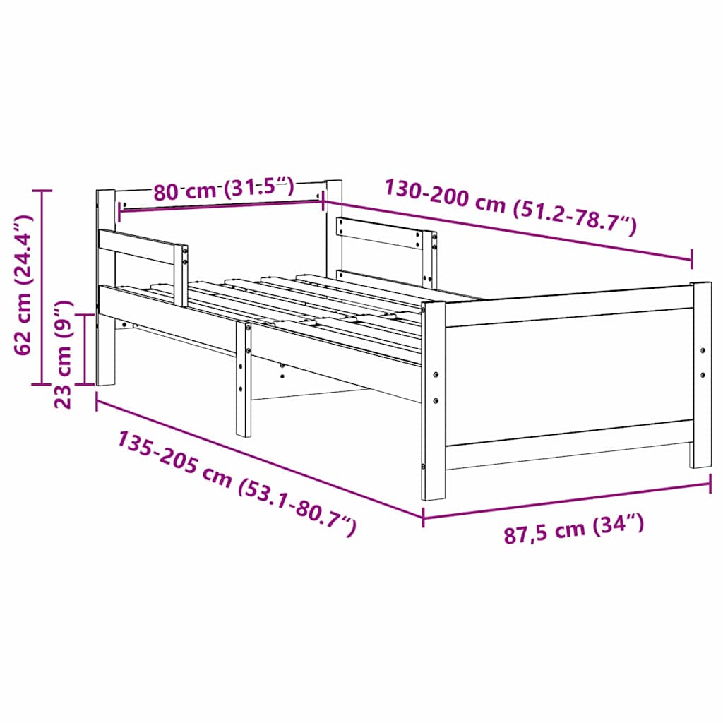 vidaXL Σκελετός Κρεβατιού Λευκό 80 x 200 cm Επεξεργασμένο ξύλο