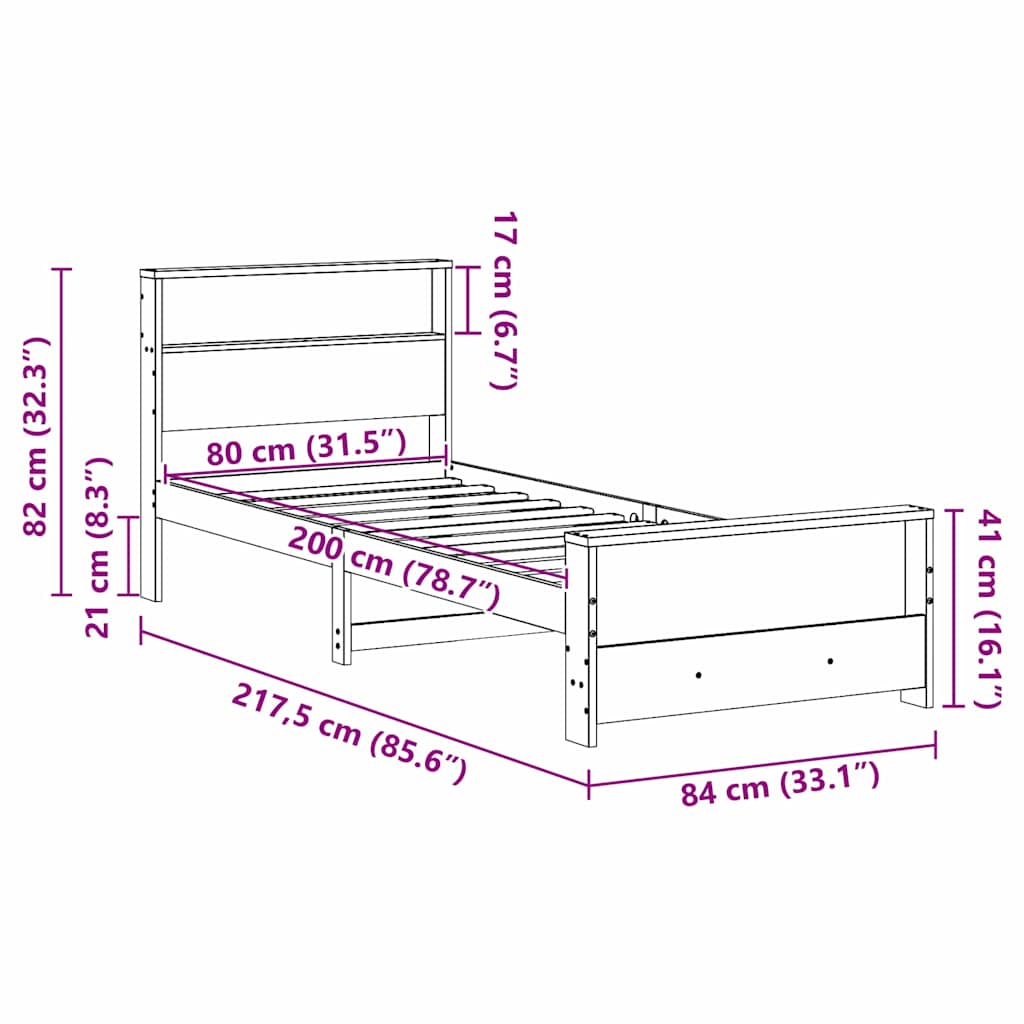 vidaXL Σκελετός Κρεβατιού Κερωτό καφέ 80 x 200 cm Επεξεργασμένο ξύλο