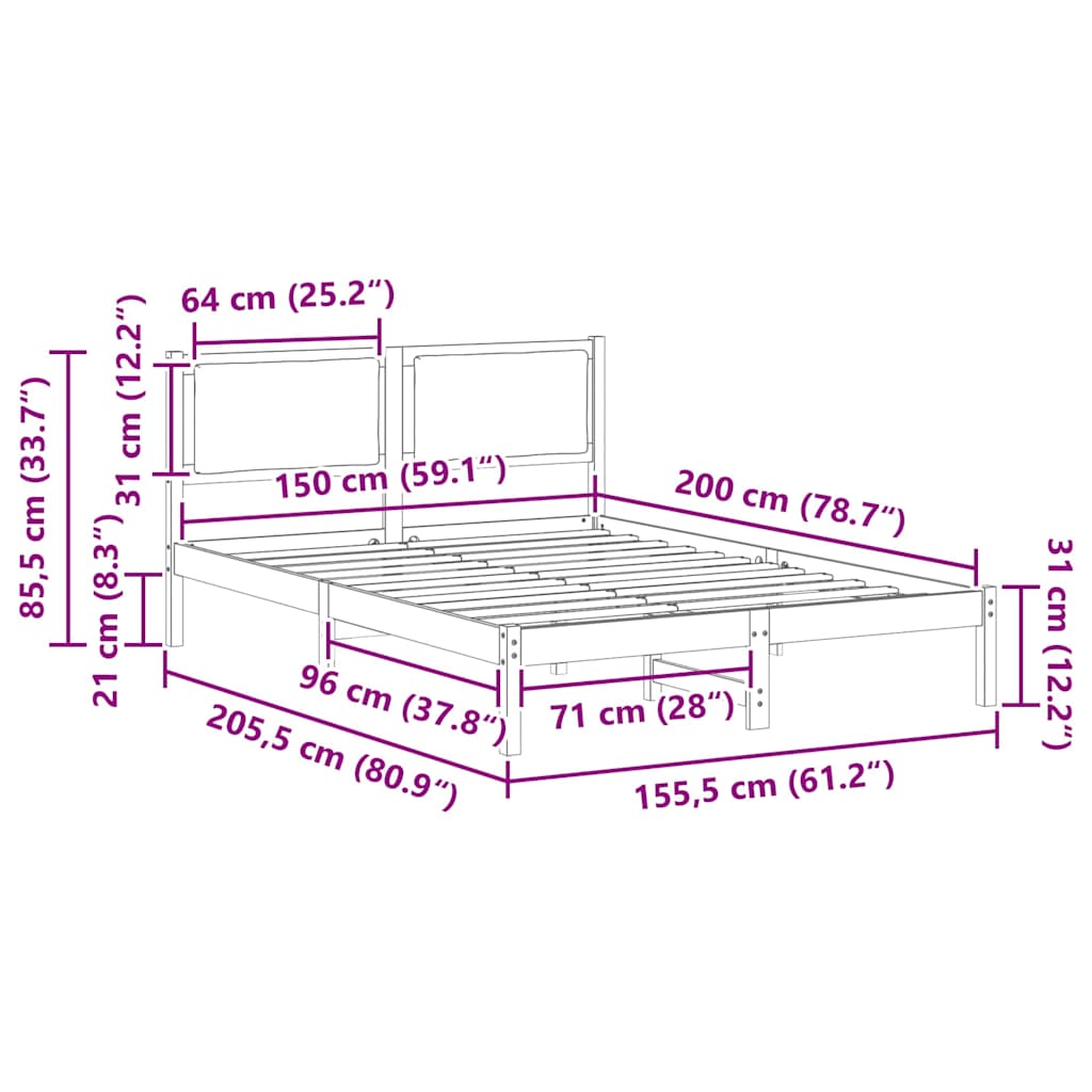 vidaXL Σκελετός Κρεβατιού με κεφαλάρι Ανοιχτό γκρι 150 x 200 cm