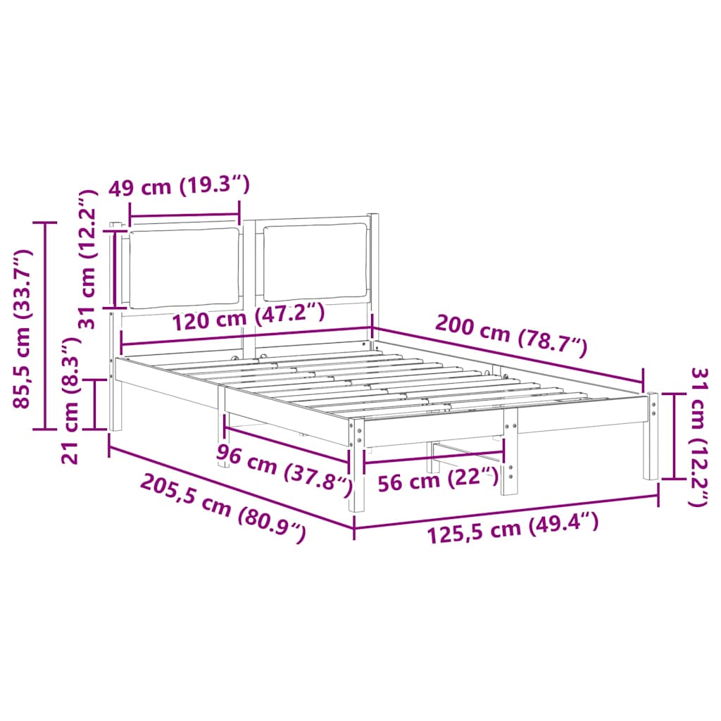 vidaXL Σκελετός Κρεβατιού με κεφαλάρι Ανοιχτό γκρι 120 x 200 cm