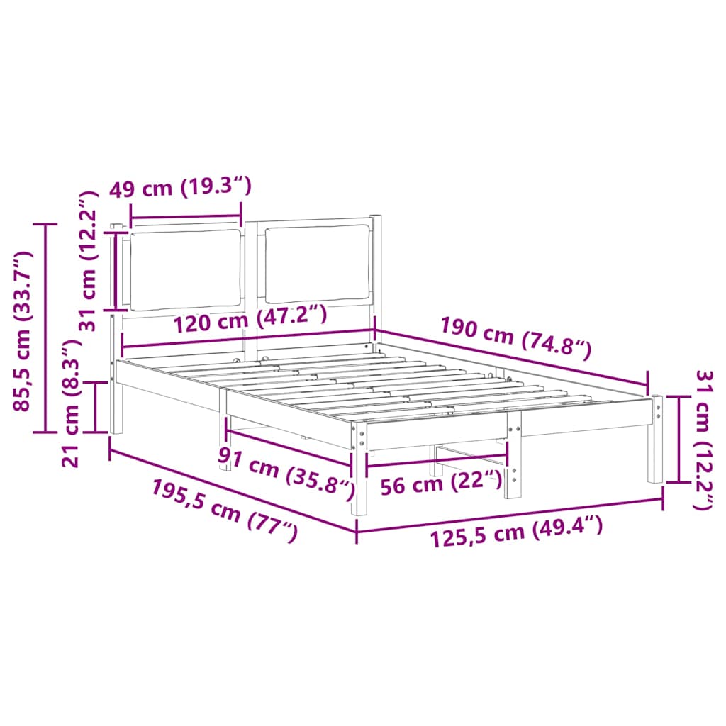 vidaXL Σκελετός Κρεβατιού Taupe 120 x 190 cm Στερεά ξυλεία πεύκου