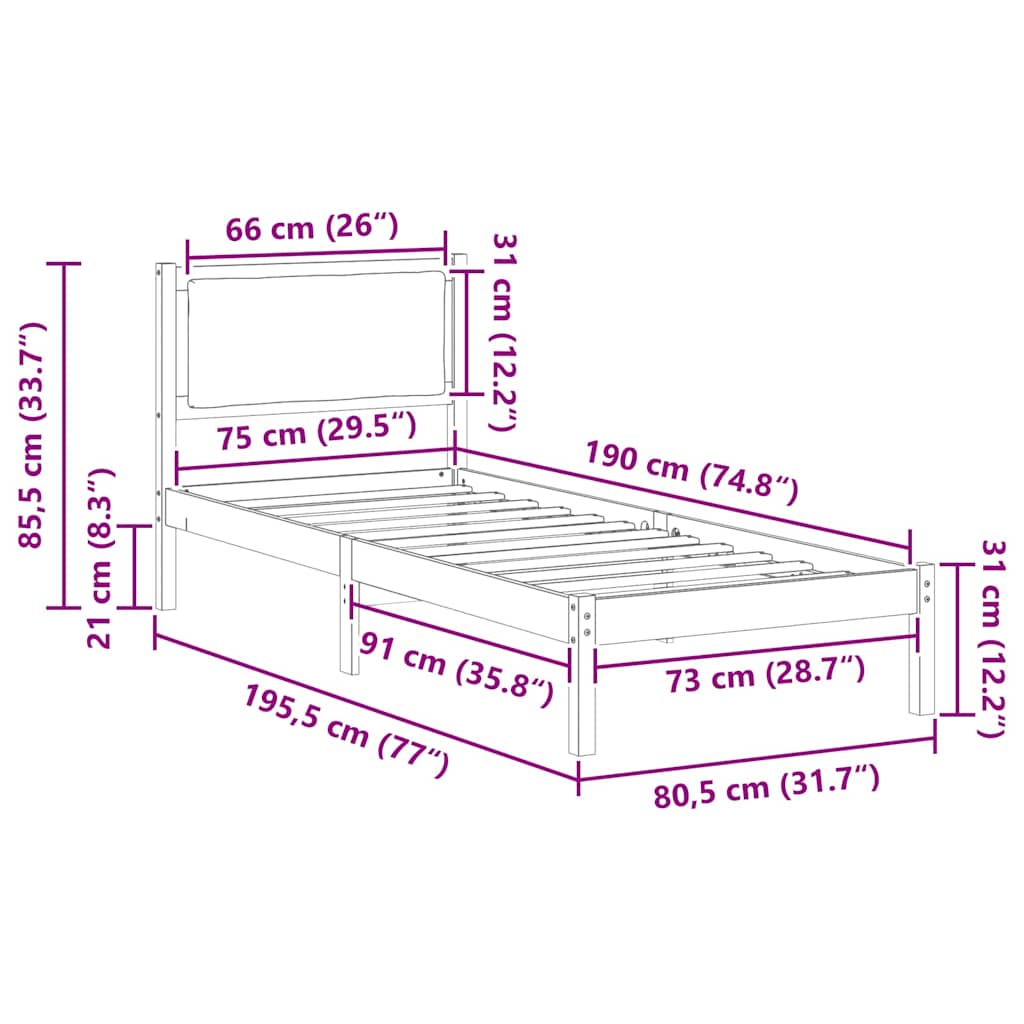 vidaXL Σκελετός Κρεβατιού Σκούρο Γκρι 80 x 190 cm Στερεά ξυλεία πεύκου