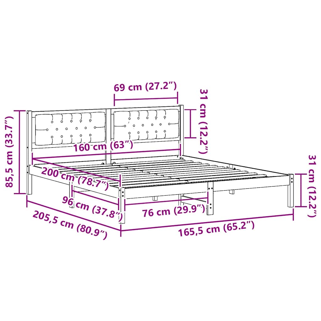 vidaXL Σκελετός Κρεβατιού Μαύρο 160 x 200 cm Στερεά ξυλεία πεύκου