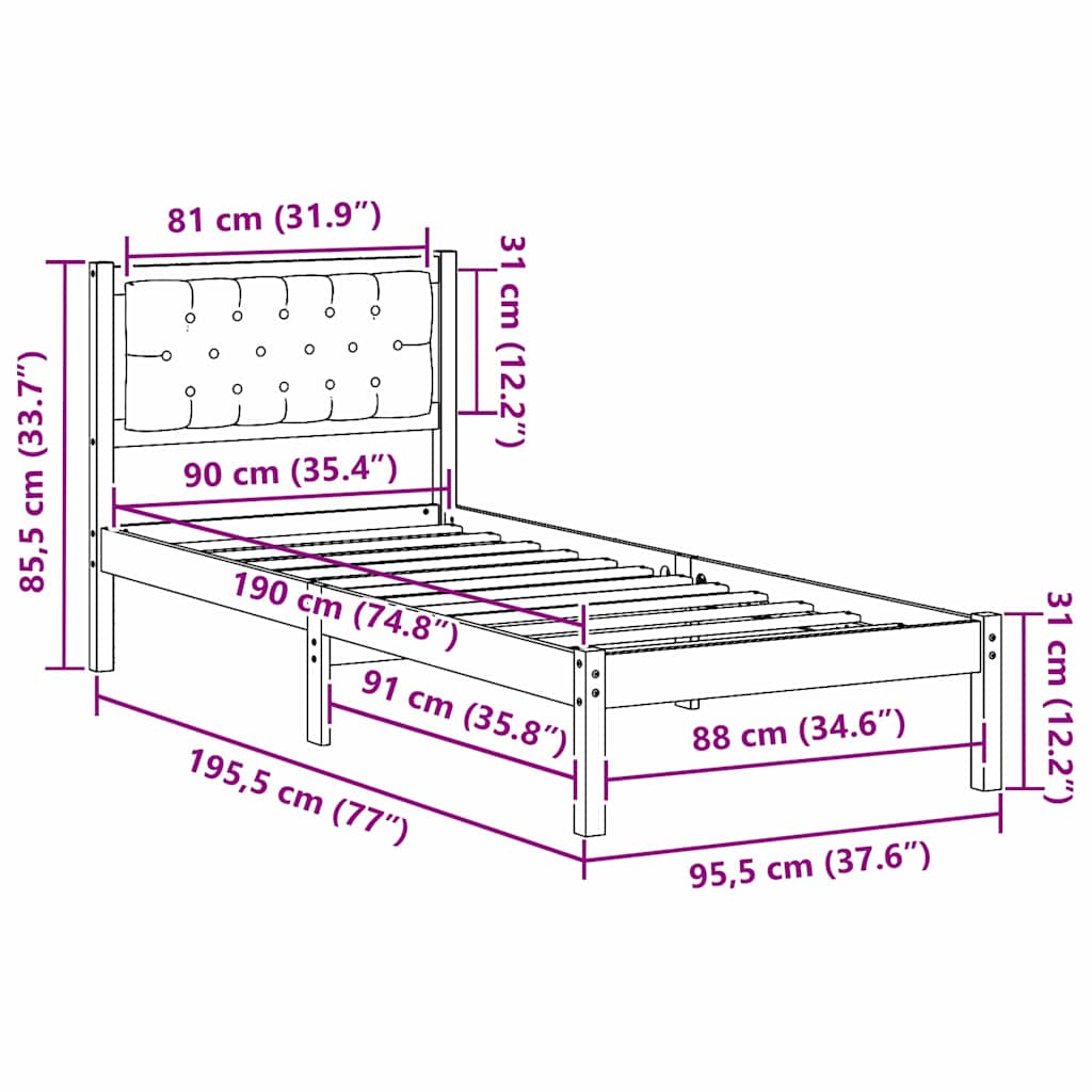 vidaXL Σκελετός Κρεβατιού Taupe 90 x 190 cm Στερεά ξυλεία πεύκου