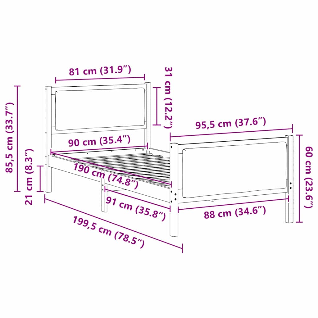 vidaXL Σκελετός Κρεβατιού με κεφαλάρι Taupe 90 x 190 cm ύφασμα