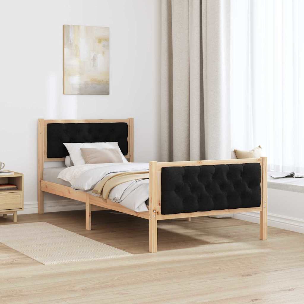 vidaXL Σκελετός Κρεβατιού Μαύρο 90 x 190 cm Στερεά ξυλεία πεύκου