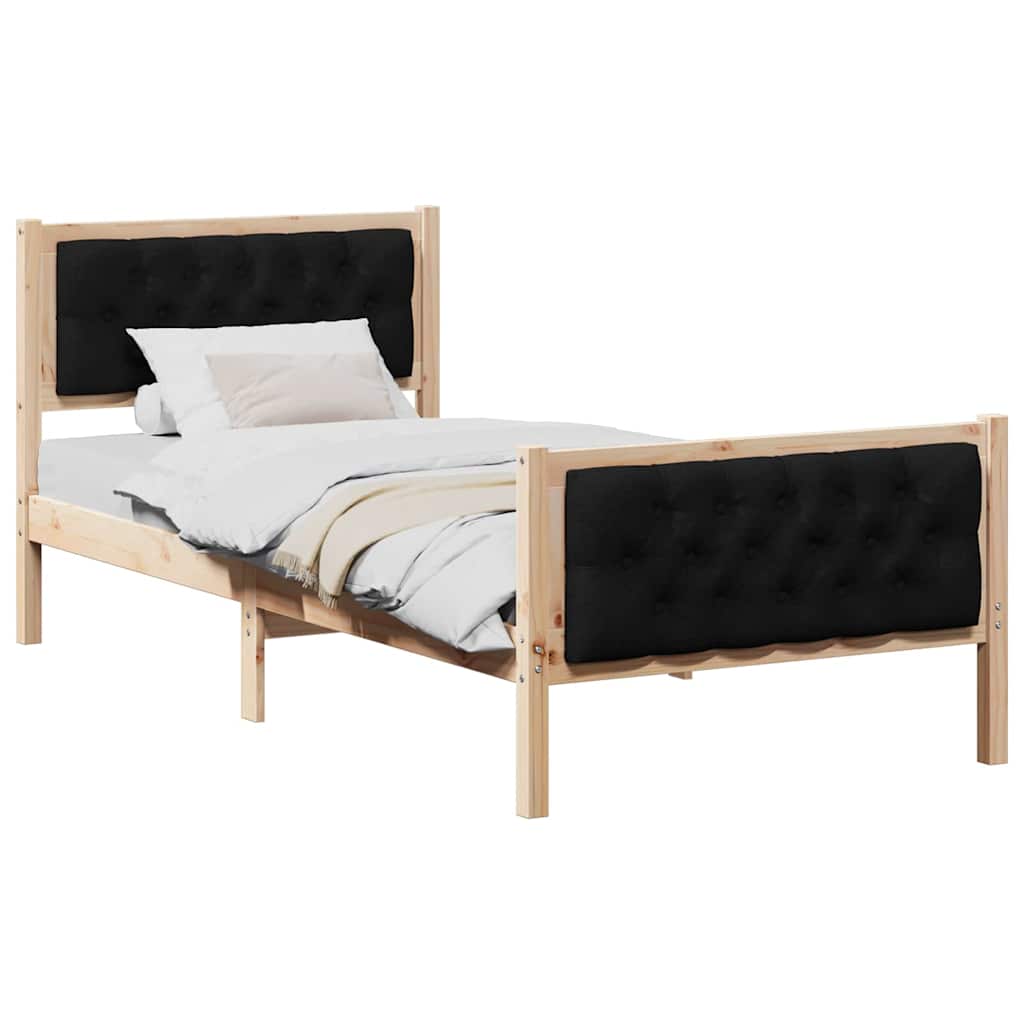 vidaXL Σκελετός Κρεβατιού Μαύρο 90 x 190 cm Στερεά ξυλεία πεύκου