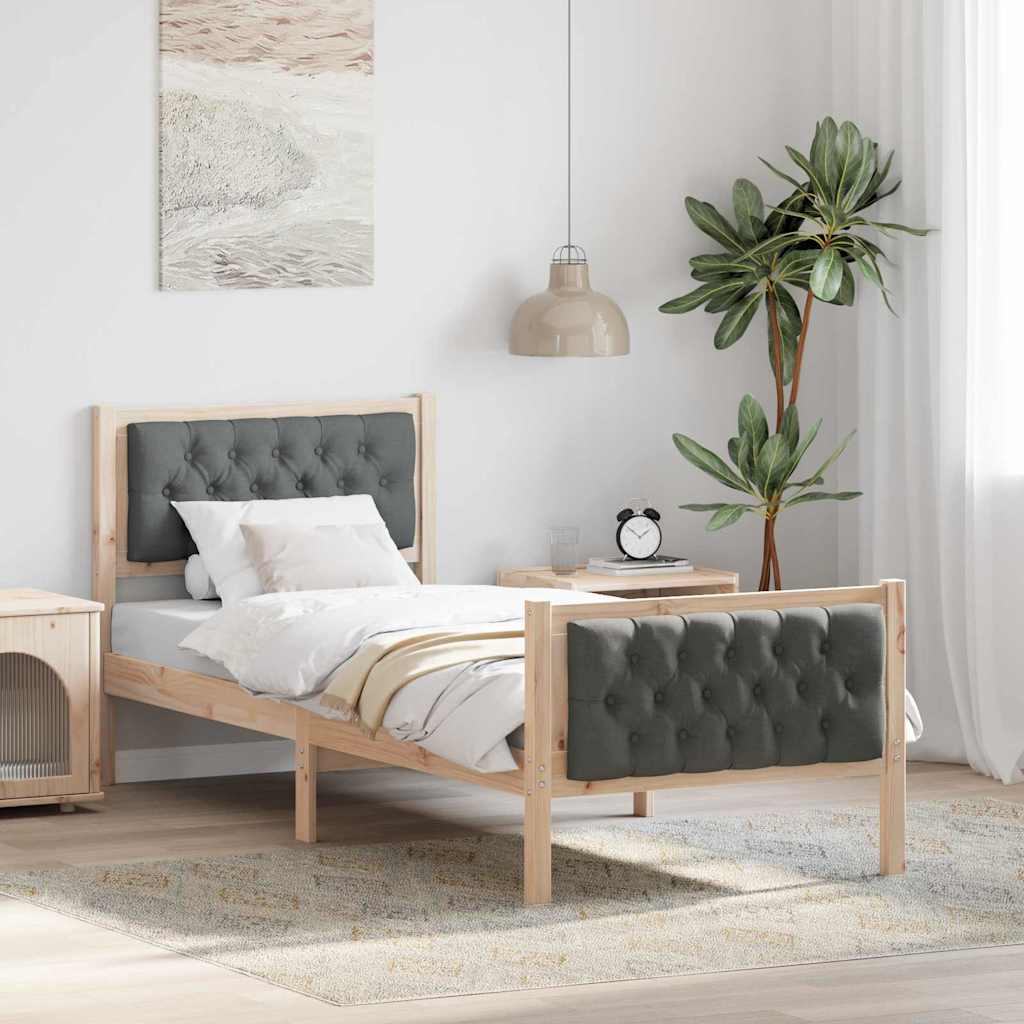 vidaXL Σκελετός Κρεβατιού Σκούρο Γκρι 75 x 190 cm Στερεά ξυλεία πεύκου