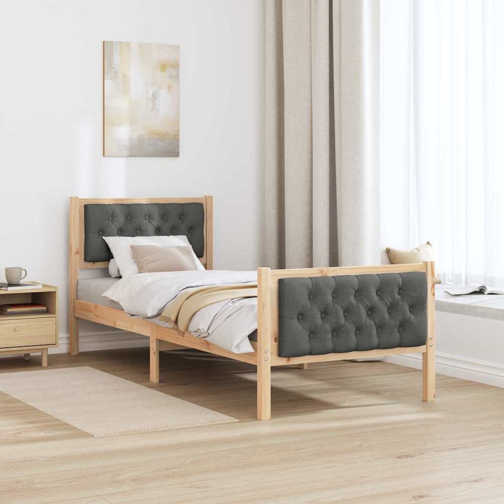 vidaXL Σκελετός Κρεβατιού Σκούρο Γκρι 75 x 190 cm Στερεά ξυλεία πεύκου