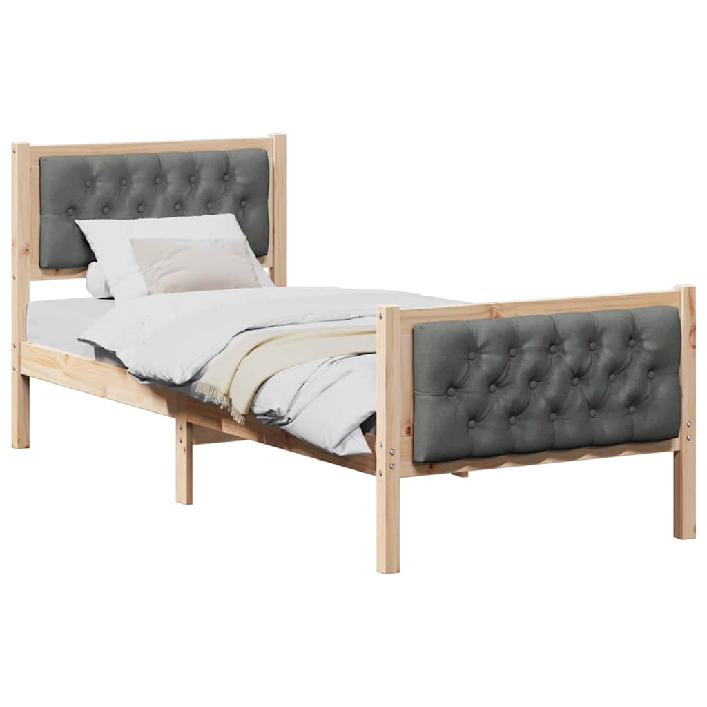 vidaXL Σκελετός Κρεβατιού Σκούρο Γκρι 75 x 190 cm Στερεά ξυλεία πεύκου