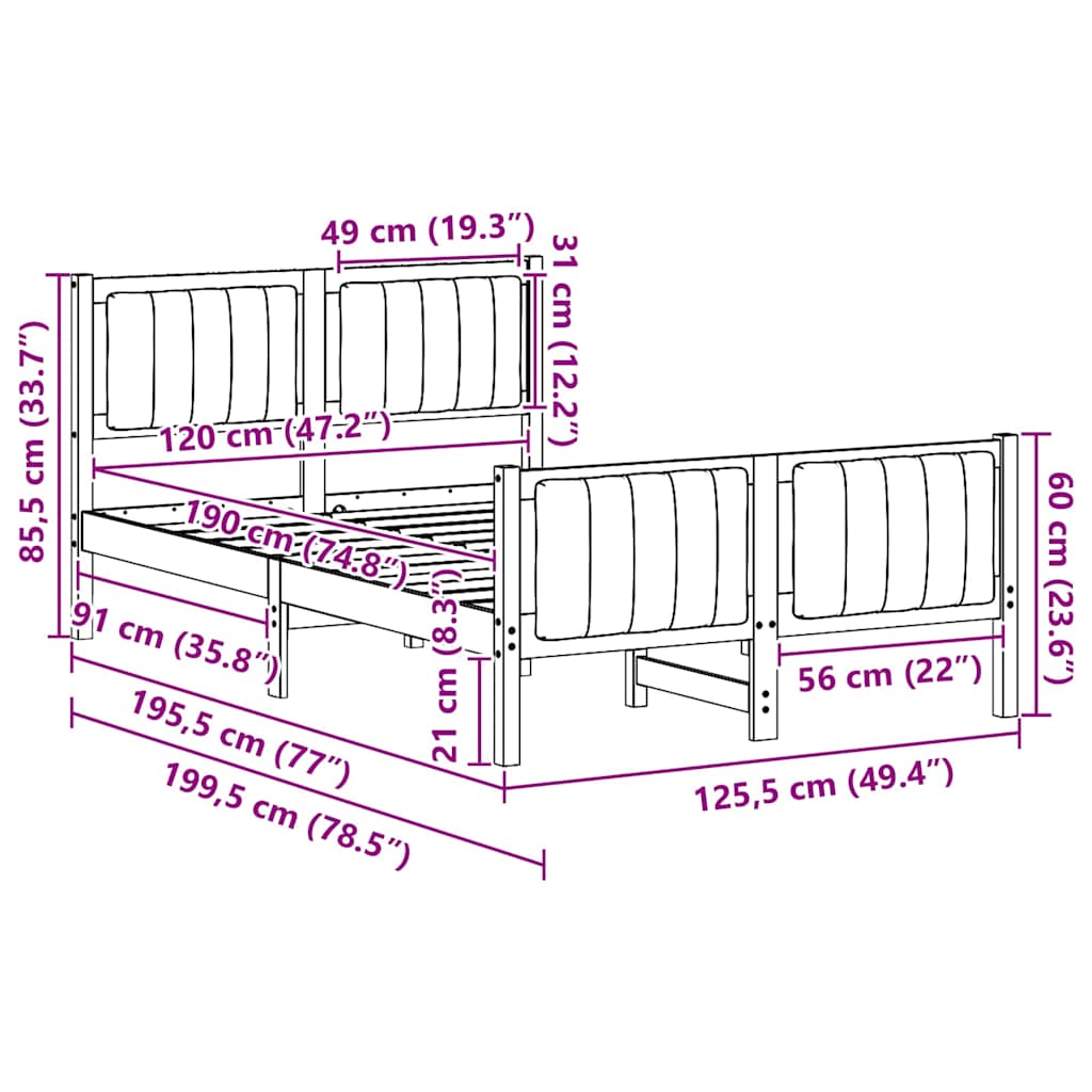 vidaXL Σκελετός Κρεβατιού Καφέ και ανοιχτό γκρι 120 x 190 cm