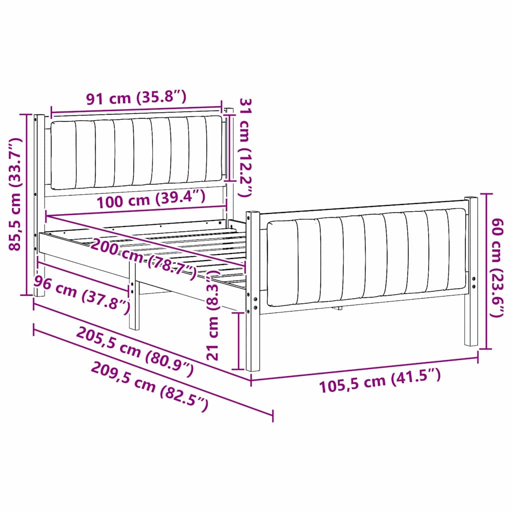 vidaXL Σκελετός Κρεβατιού Καφέ και σκούρο γκρι 100 x 200 cm