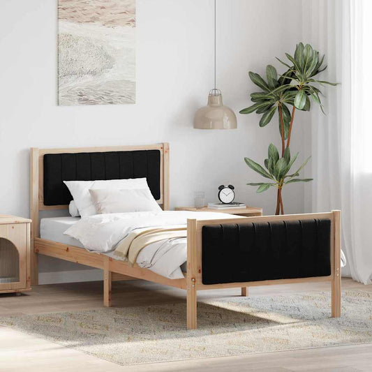 vidaXL Σκελετός Κρεβατιού Καφέ και μαύρο 90 x 200 cm Μασίφ ξύλο πεύκου