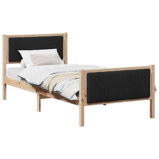 vidaXL Σκελετός Κρεβατιού Καφέ και μαύρο 90 x 200 cm Μασίφ ξύλο πεύκου