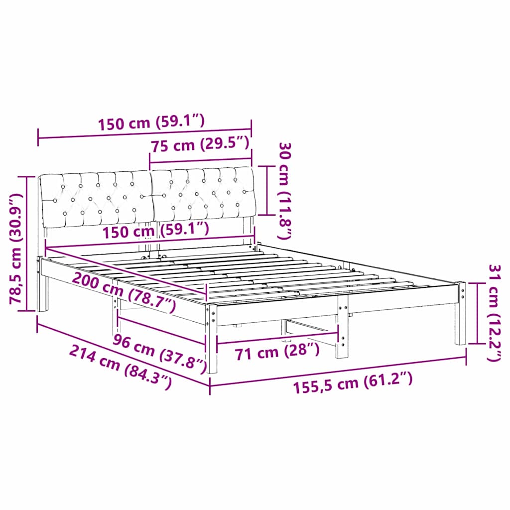 vidaXL Σκελετός Κρεβατιού Καφέ και ανοιχτό γκρι 150 x 200 cm