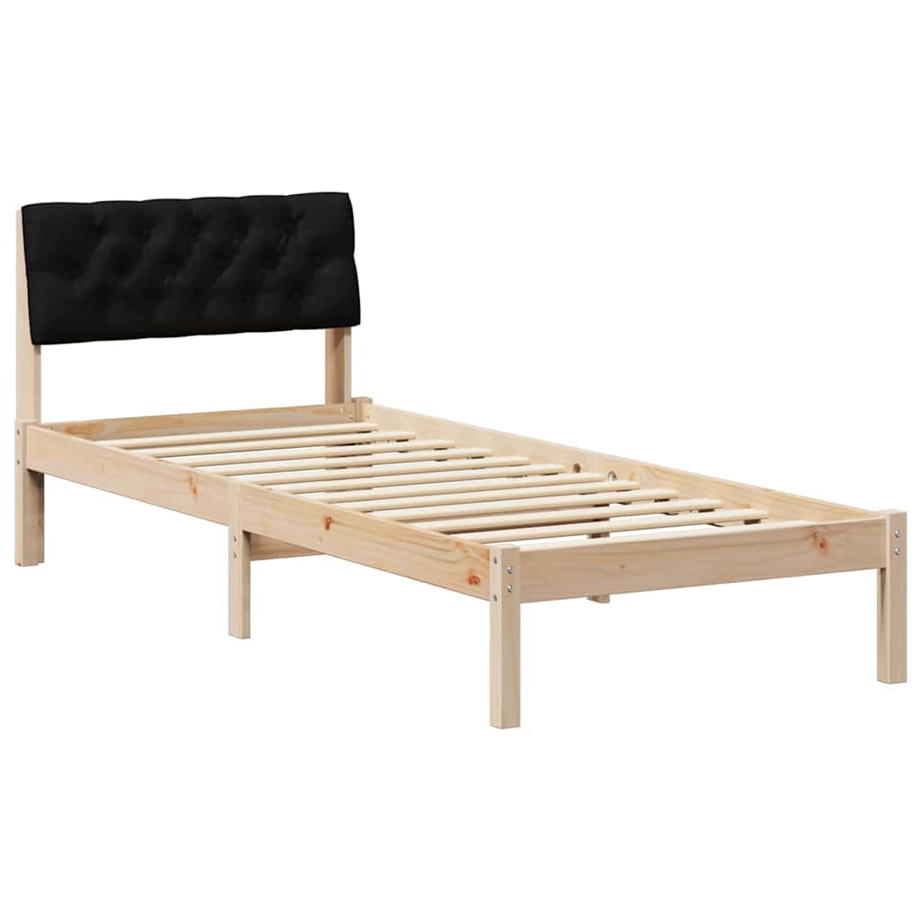 vidaXL Σκελετός Κρεβατιού Καφέ και μαύρο 75 x 190 cm Μασίφ ξύλο πεύκου