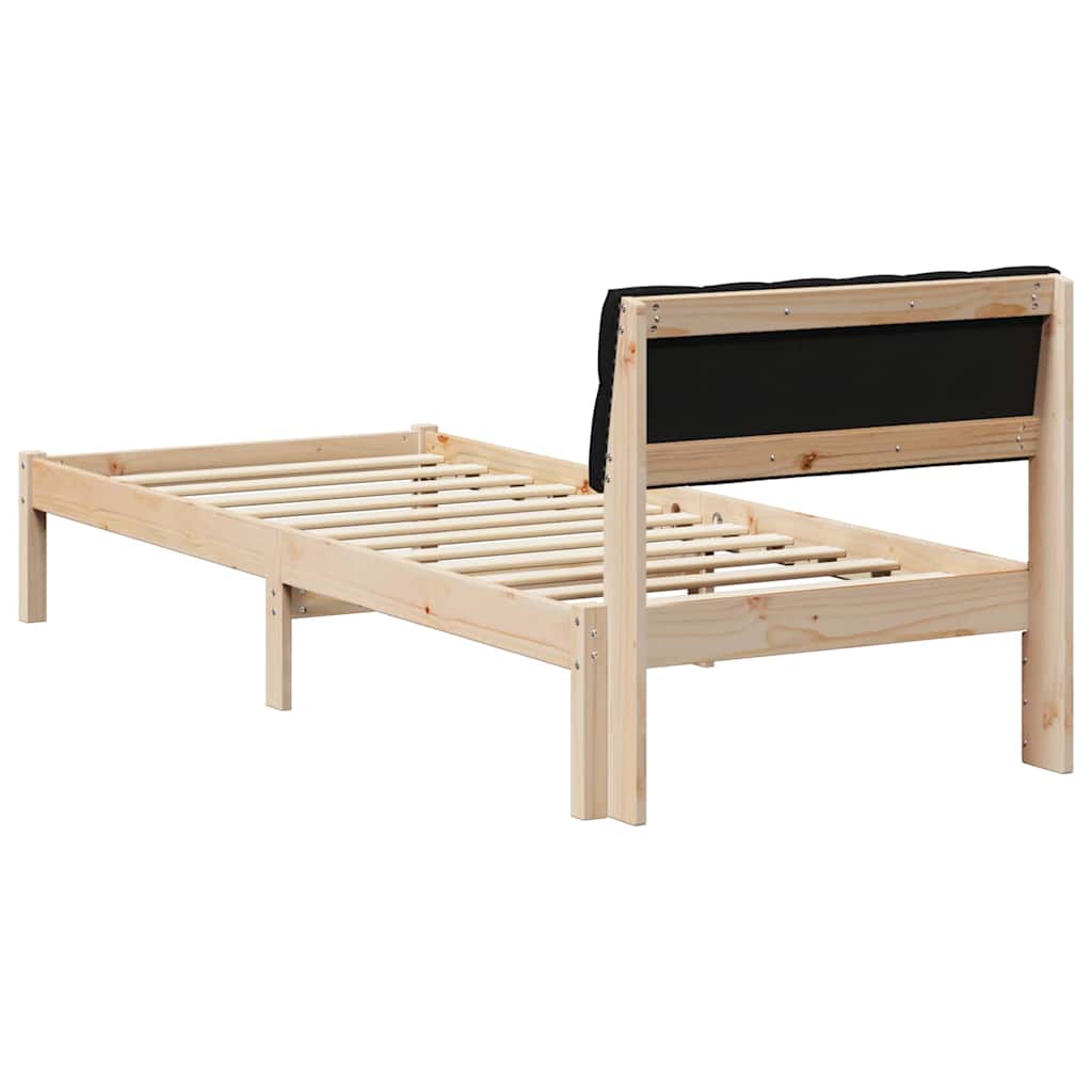 vidaXL Σκελετός Κρεβατιού Καφέ και μαύρο 75 x 190 cm Μασίφ ξύλο πεύκου