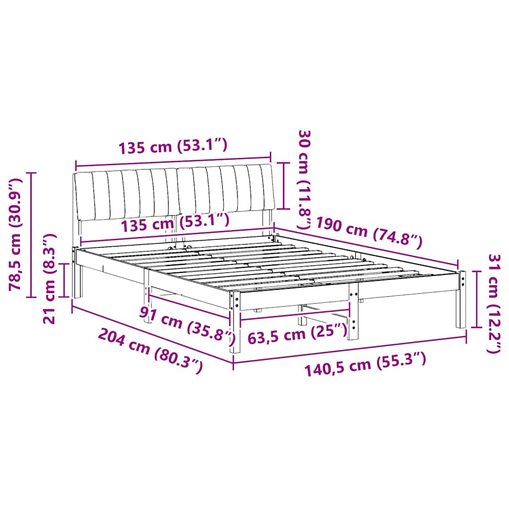 vidaXL Σκελετός Κρεβατιού Καφέ και σκούρο γκρι 135 x 190 cm