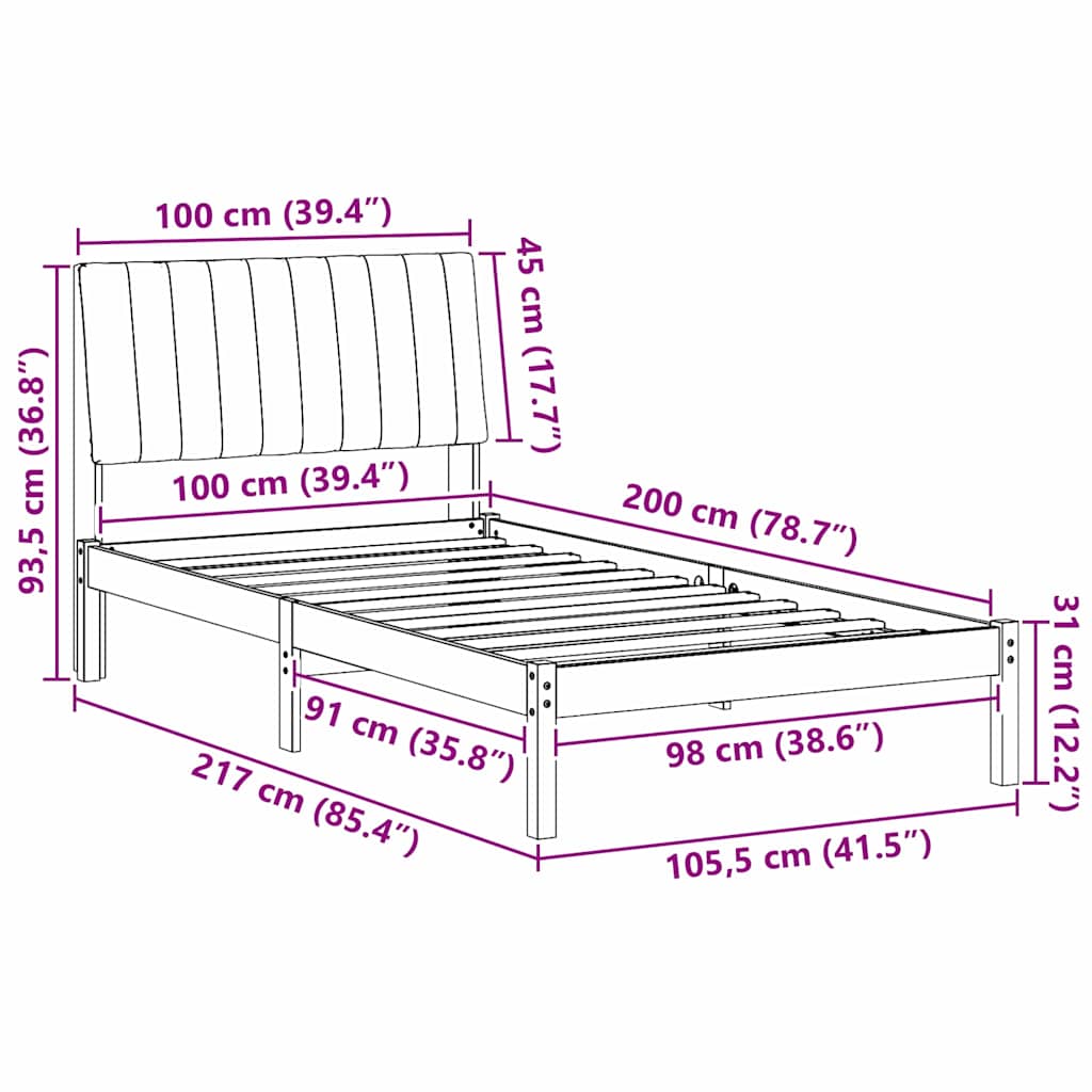 vidaXL Σκελετός Κρεβατιού Καφέ 100 x 200 cm Στερεά ξυλεία πεύκου
