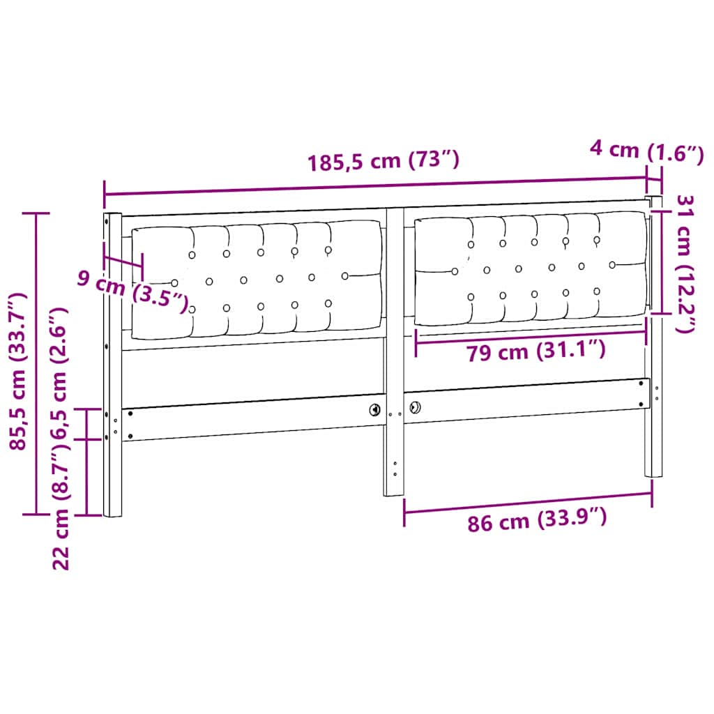 vidaXL Κεφαλάρι Άλλο Καφέ και μαύρο 180 cm Μασίφ ξύλο πεύκου