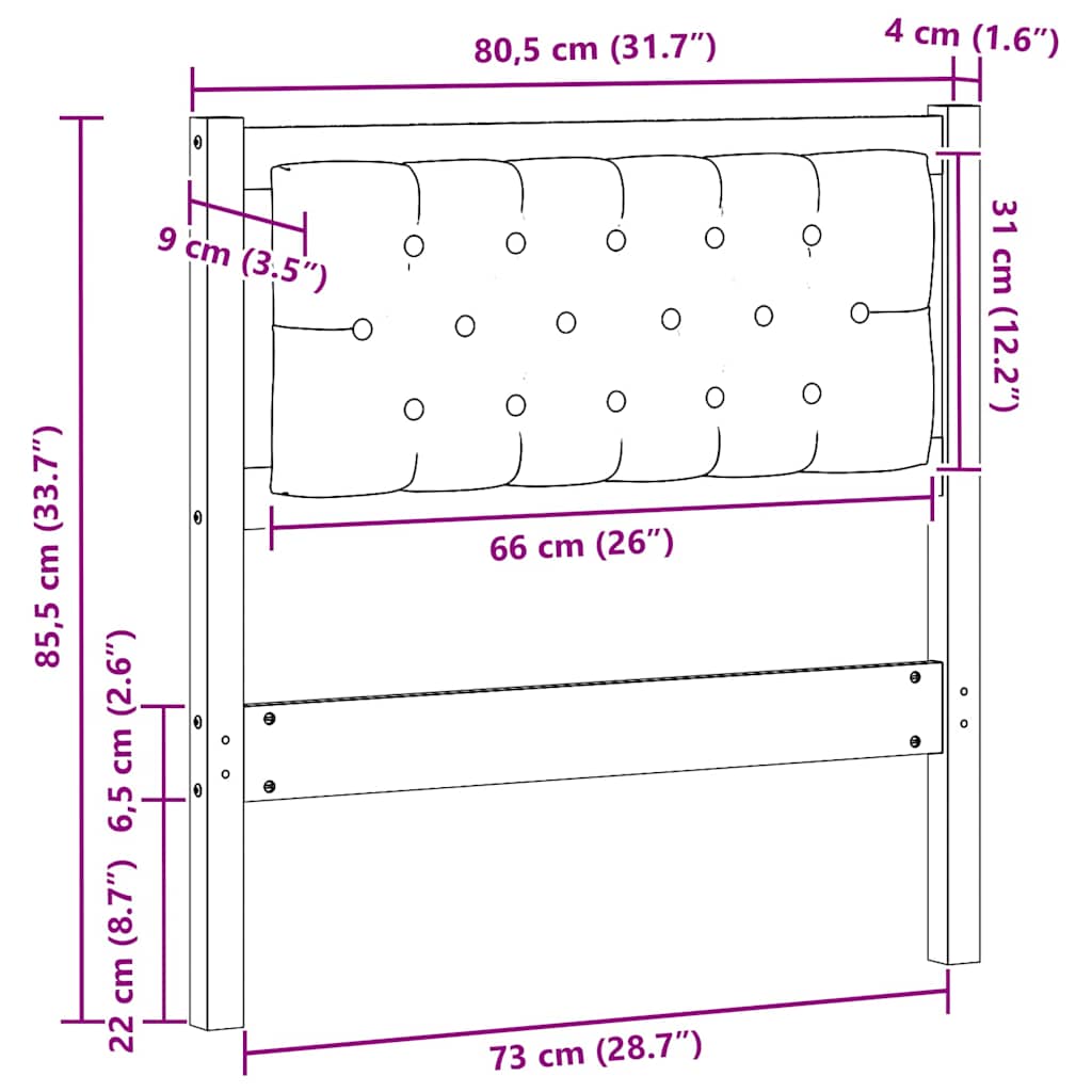 vidaXL Κεφαλάρι Άλλο Καφέ και ταμπά 75 cm Μασίφ ξύλο πεύκου