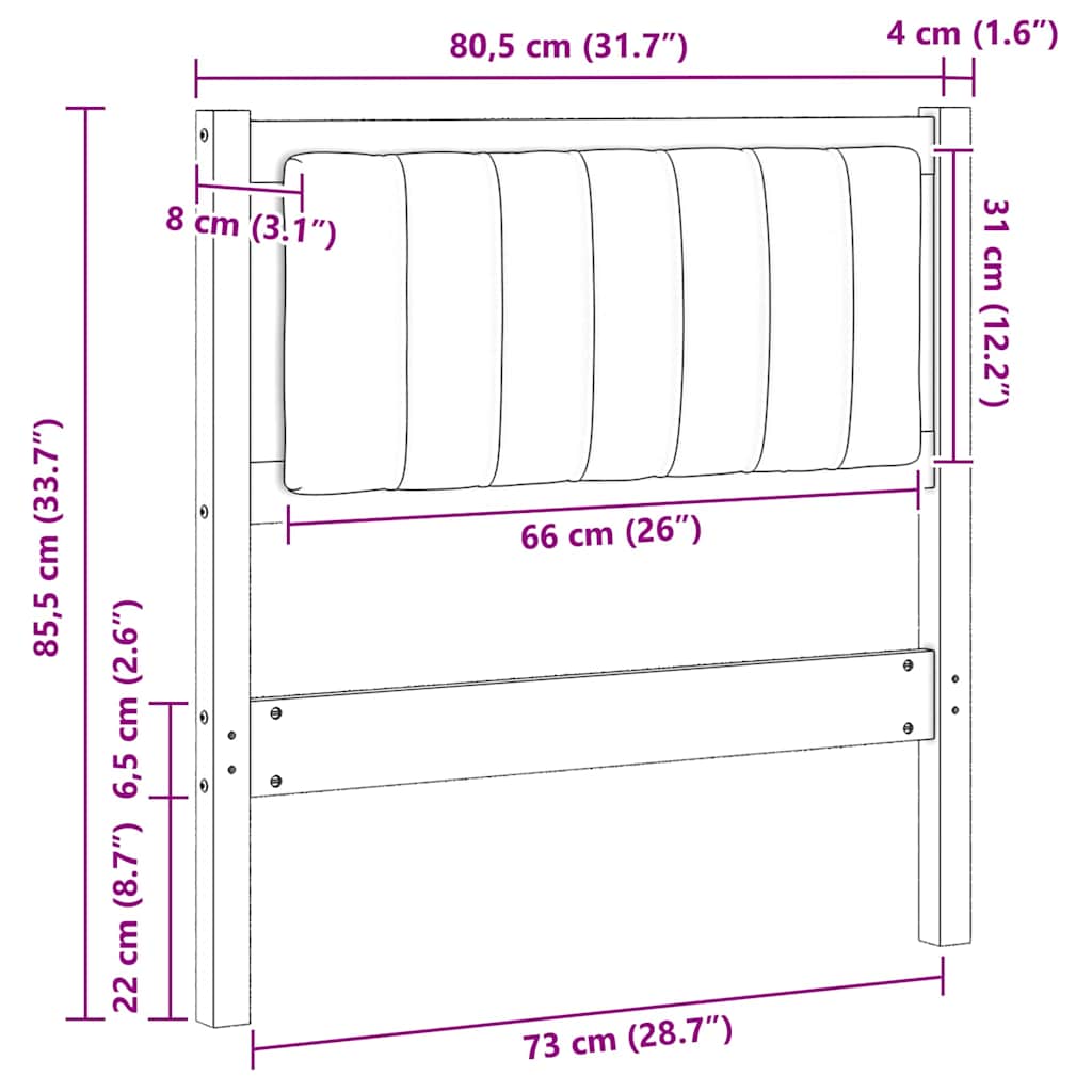 vidaXL Ταπετσαρισμένο κεφαλάρι Καφέ 75 cm Στερεά ξυλεία πεύκου