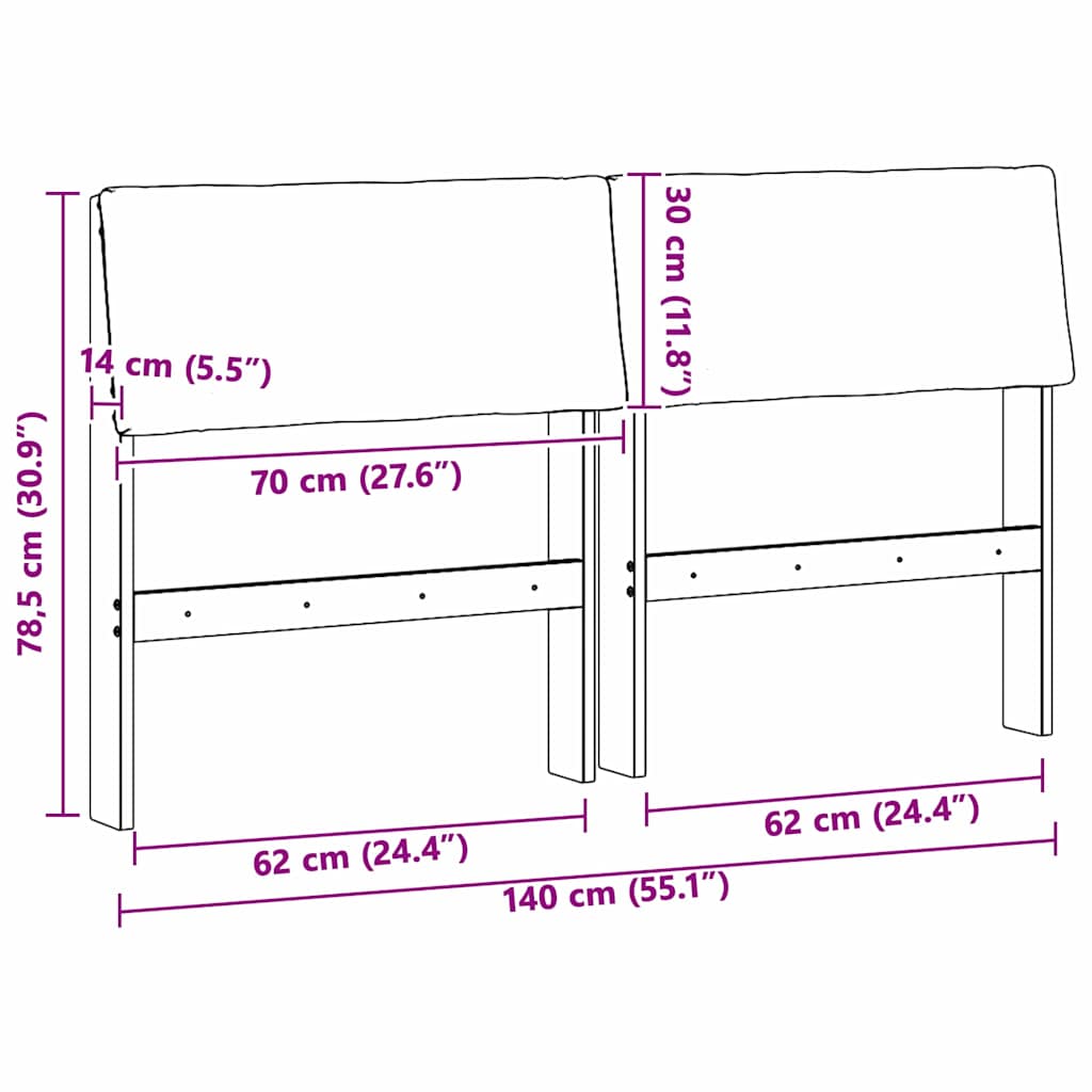 vidaXL Ταπετσαρισμένο κεφαλάρι Μαύρο 140 cm Στερεά ξυλεία πεύκου