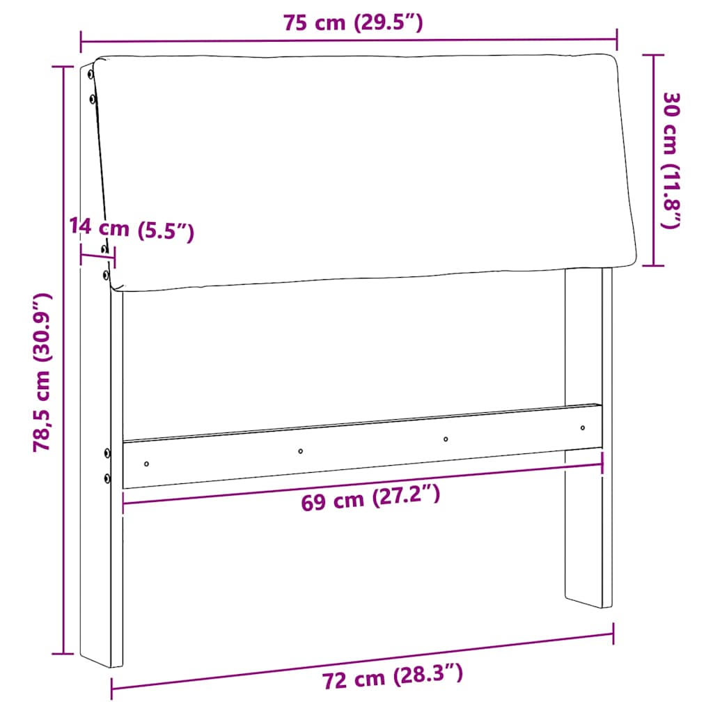 vidaXL Ταπετσαρισμένο κεφαλάρι Σκούρο Γκρι 75 cm Στερεά ξυλεία πεύκου