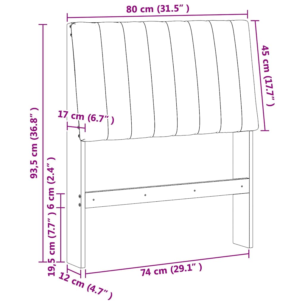 vidaXL Ταπετσαρισμένο κεφαλάρι Σκούρο Γκρι 80 cm Στερεά ξυλεία πεύκου