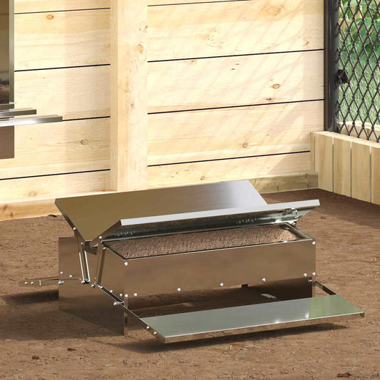 vidaXL Ταΐστρα Κοτόπουλου με Πεντάλ Ασημί 75 x 53 x 20,5 εκ