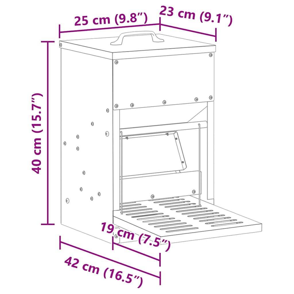 vidaXL Ταΐστρα Κοτόπουλου με Πεντάλ Ασημί 25 x 42 x 40 εκ. 4 kg