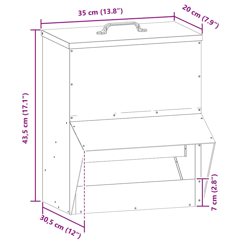 vidaXL Ταΐστρα κοτόπουλων Ασημί 20 x 25 x 35 εκ. Επικαλυμμένος Χάλυβας