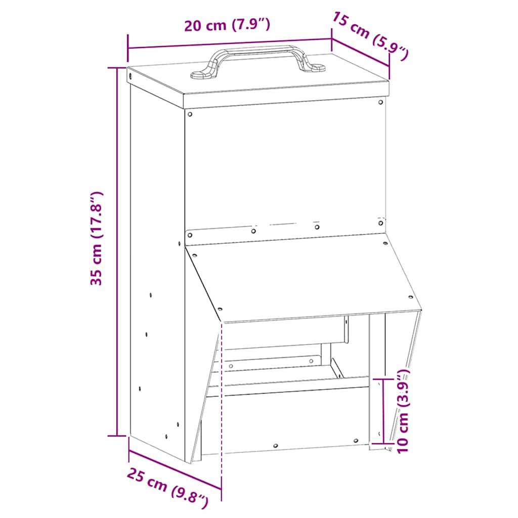 vidaXL Ταΐστρα κοτόπουλων Μαύρο 20 x 25 x 35 εκ. Ψυχρής Έλασης Χάλυβας