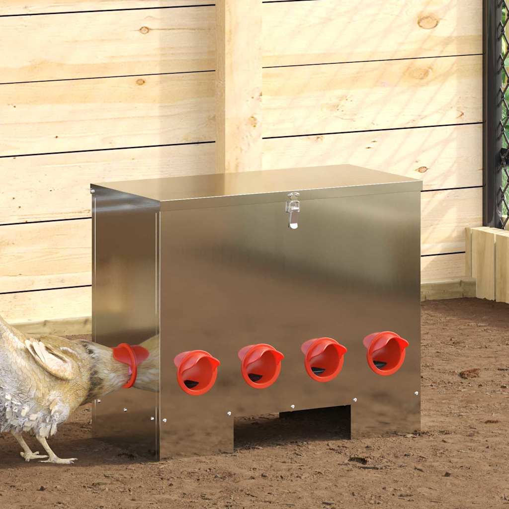 vidaXL Ταΐστρα κοτόπουλων 2 Ασημί 60,5 x 29 x 51 εκ. 25 kg