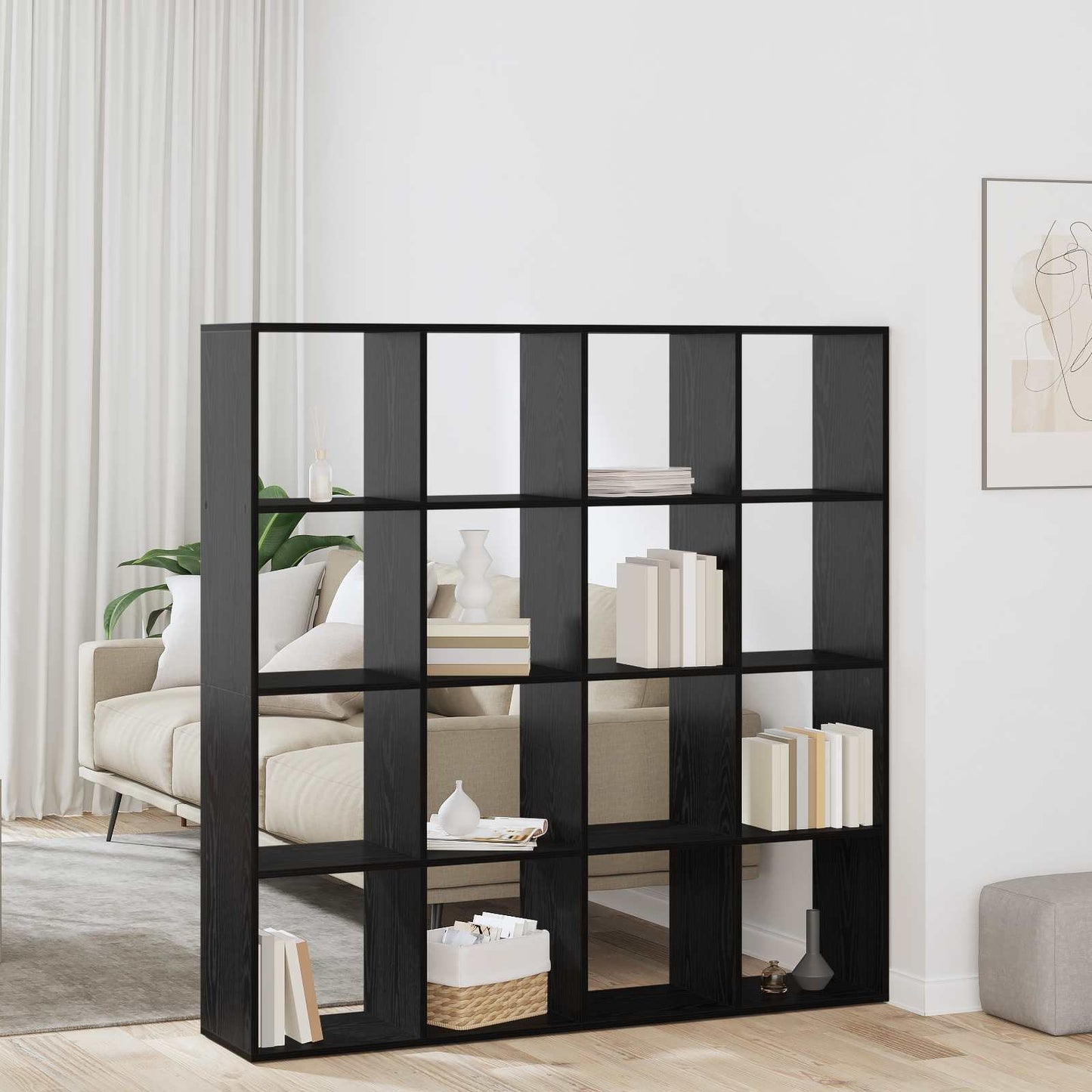 vidaXL Βιβλιοθήκη Μαύρη Οξυά 137,5 x 29 x 137,5 εκ Επεξεργασμένο ξύλο
