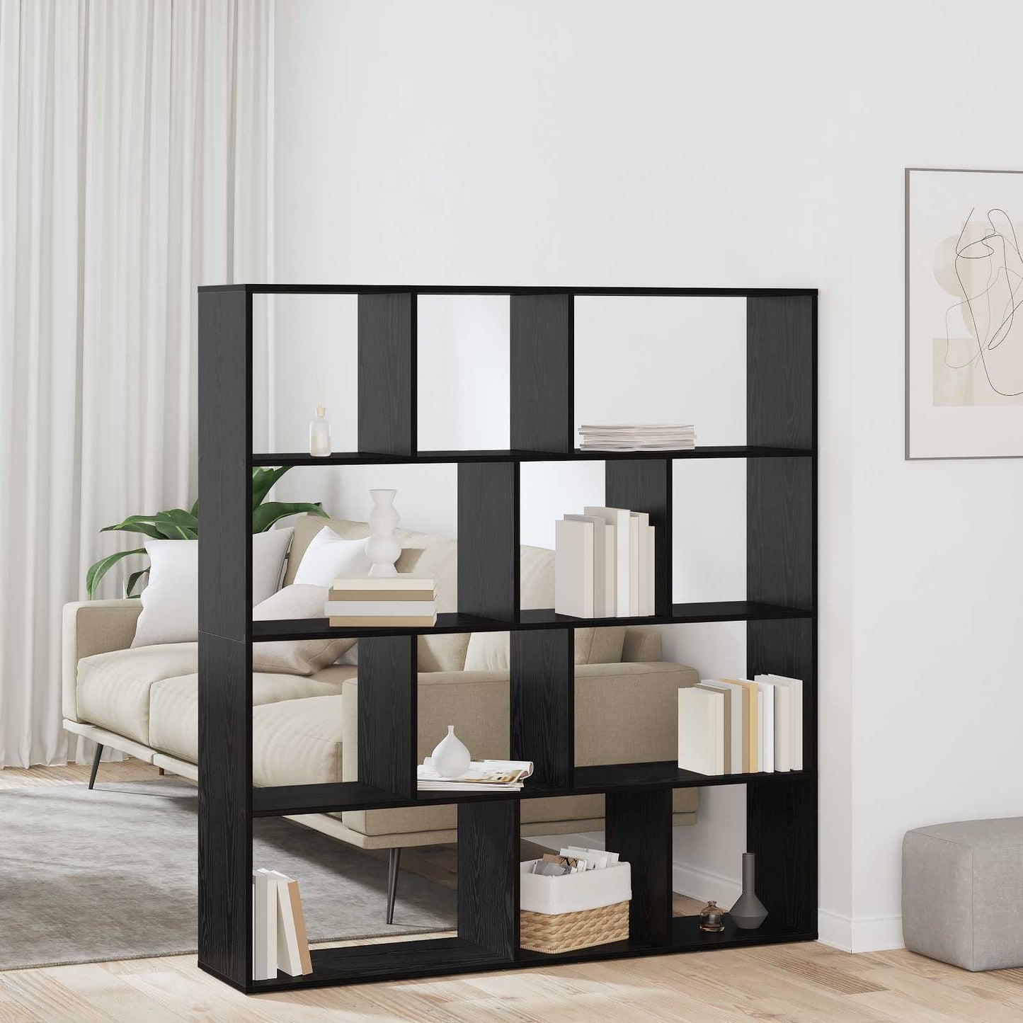 vidaXL Βιβλιοθήκη Μαύρη Οξυά 132 x 29 x 141,5 εκ. Επεξεργασμένο ξύλο