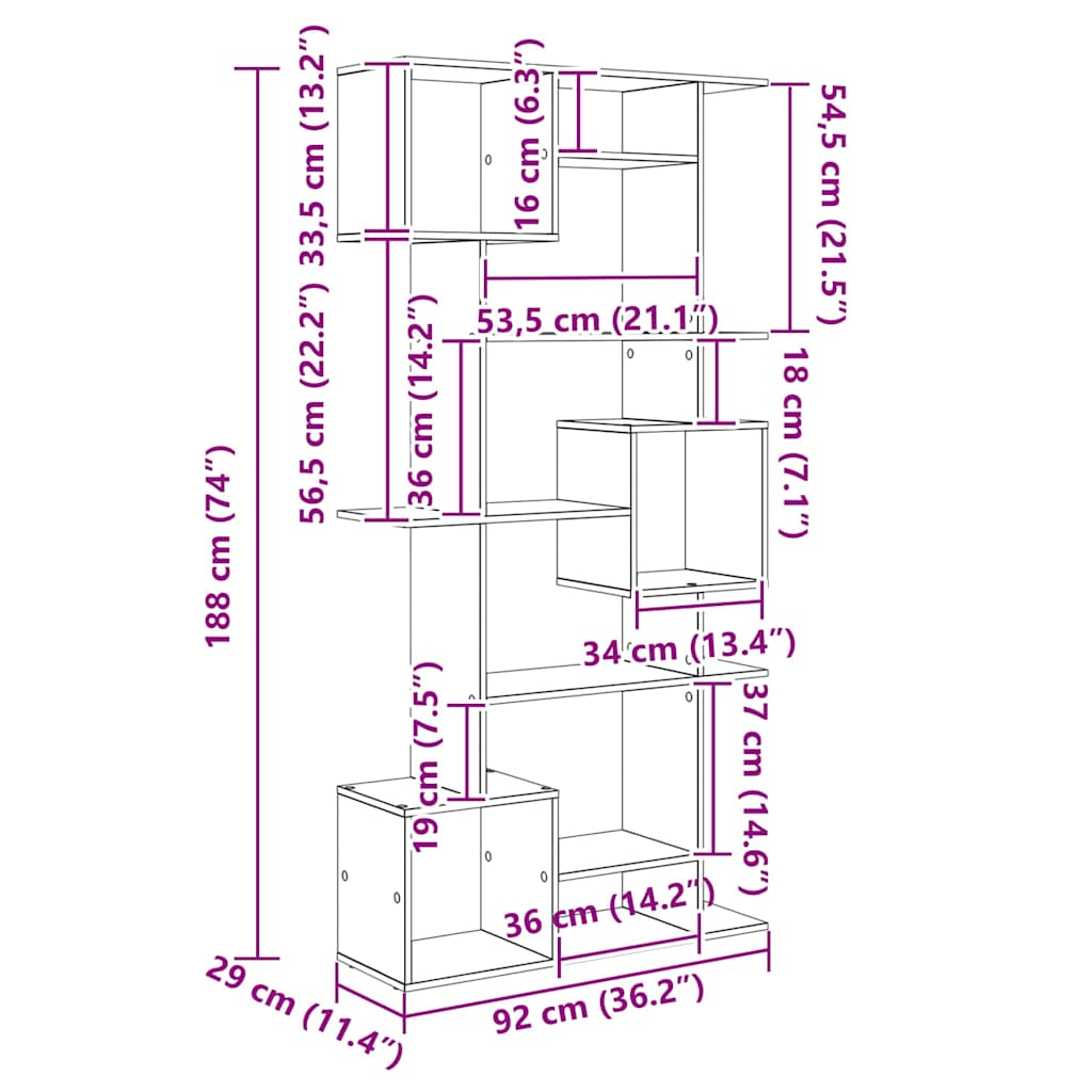 vidaXL Βιβλιοθήκη Μαύρη δρυς 92 x 29 x 188 εκ. Επεξεργασμένο ξύλο