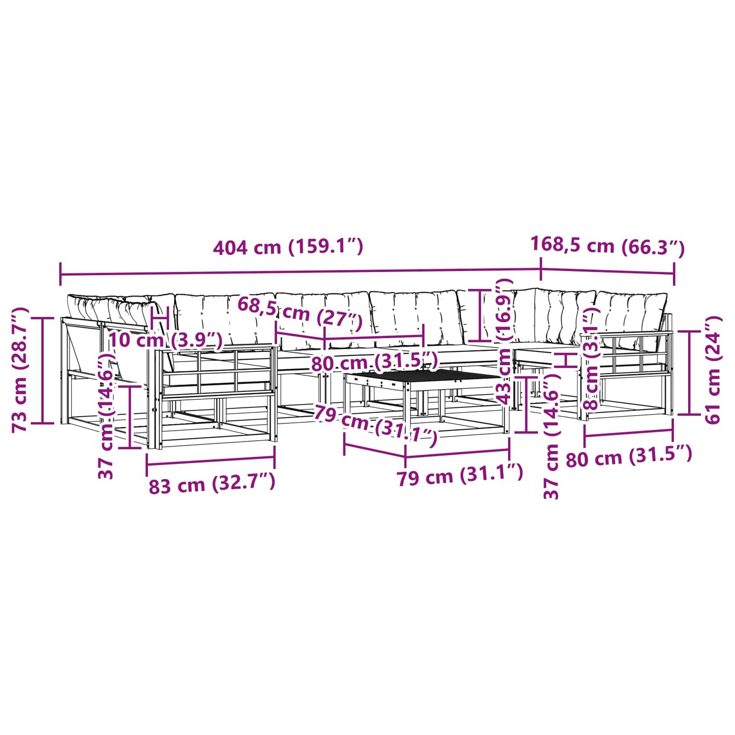 vidaXL Σειρά Καναπέ Εξωτερικού 8 τμχ. Λευκό και Κρεμ