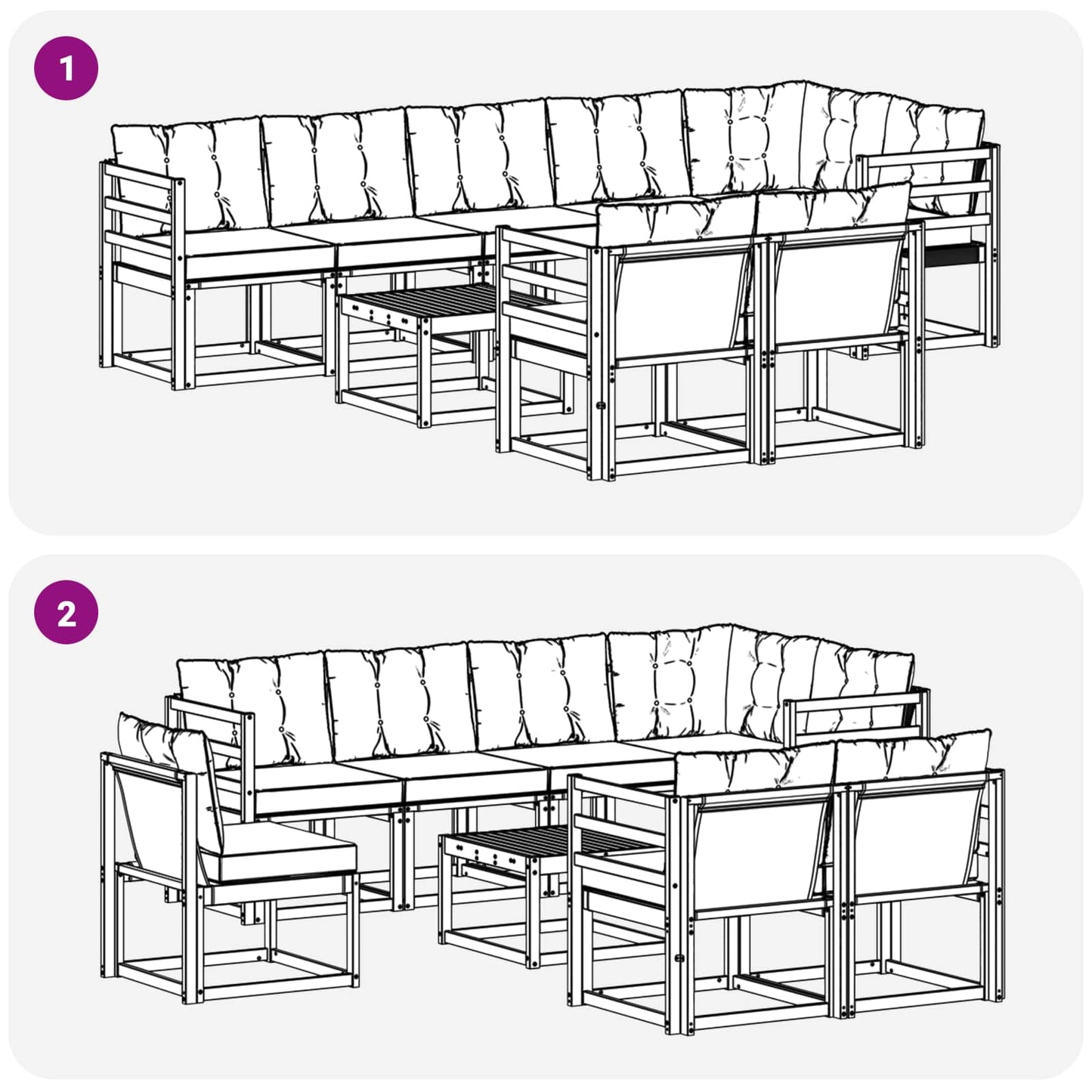 vidaXL Σειρά Καναπέ Εξωτερικού με μαξιλάρι 9 pcs Λευκό και Μαύρο