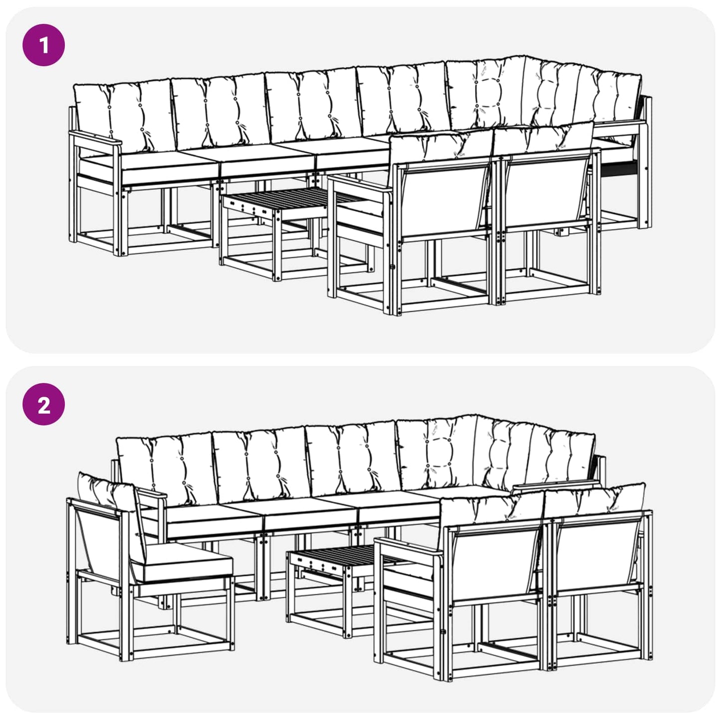 vidaXL Σειρά Καναπέ Εξωτερικού με μαξιλάρι 9 pcs Λευκό και Μαύρο