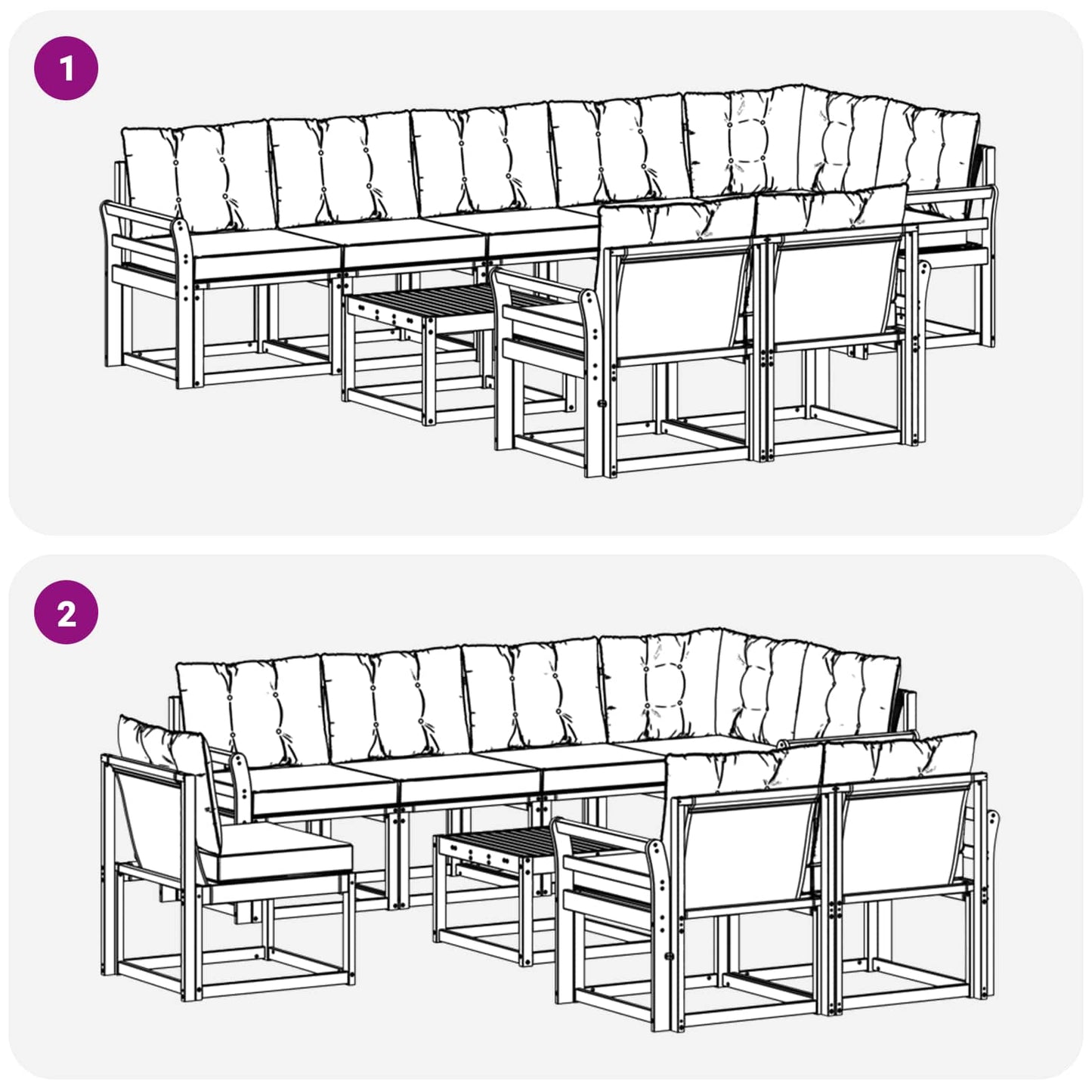 vidaXL Σειρά Καναπέ Εξωτερικού με μαξιλάρι 9 pcs Λευκό και Μαύρο